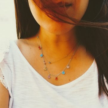 Silver necklace with coloured stones