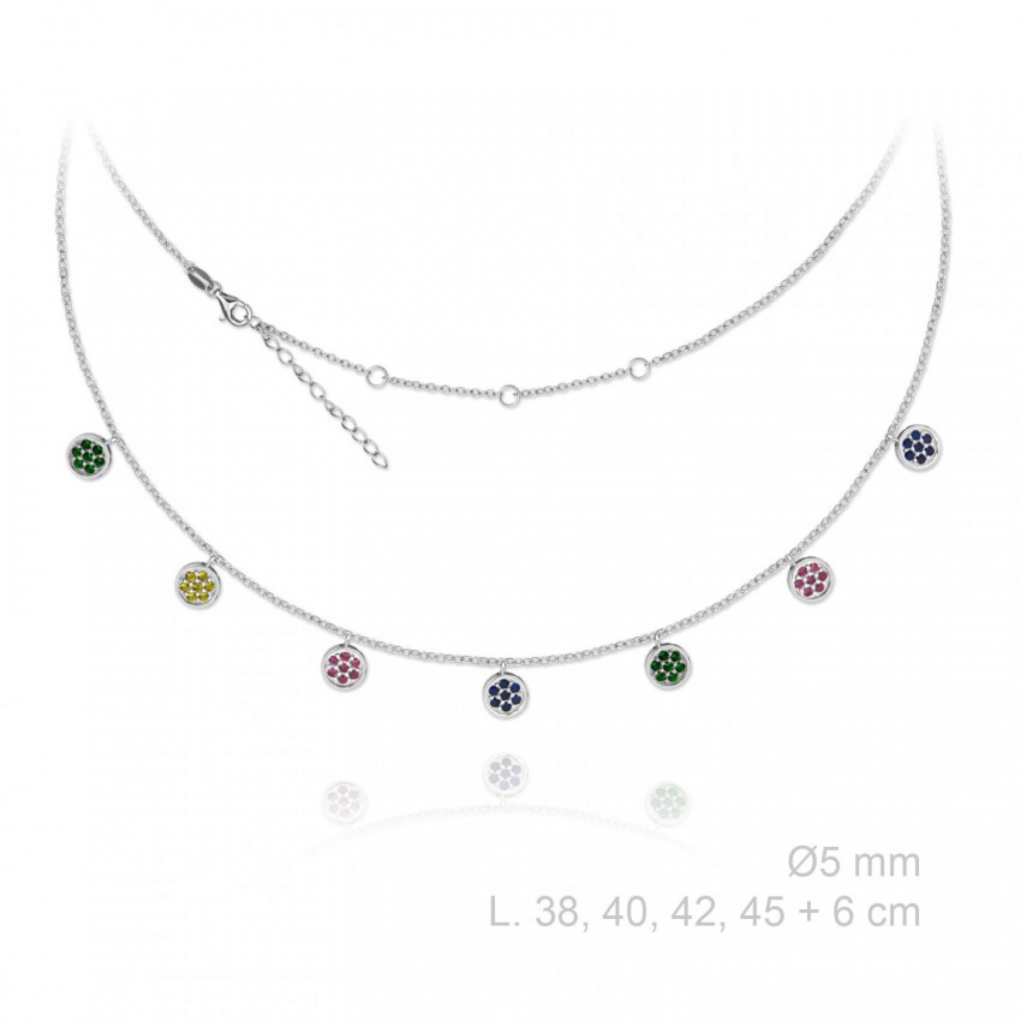 Silver dangle necklace with coloured stones