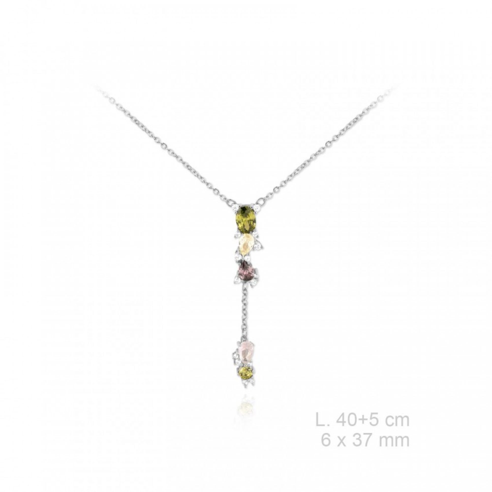 Silver necklace with zircon and coloured stones