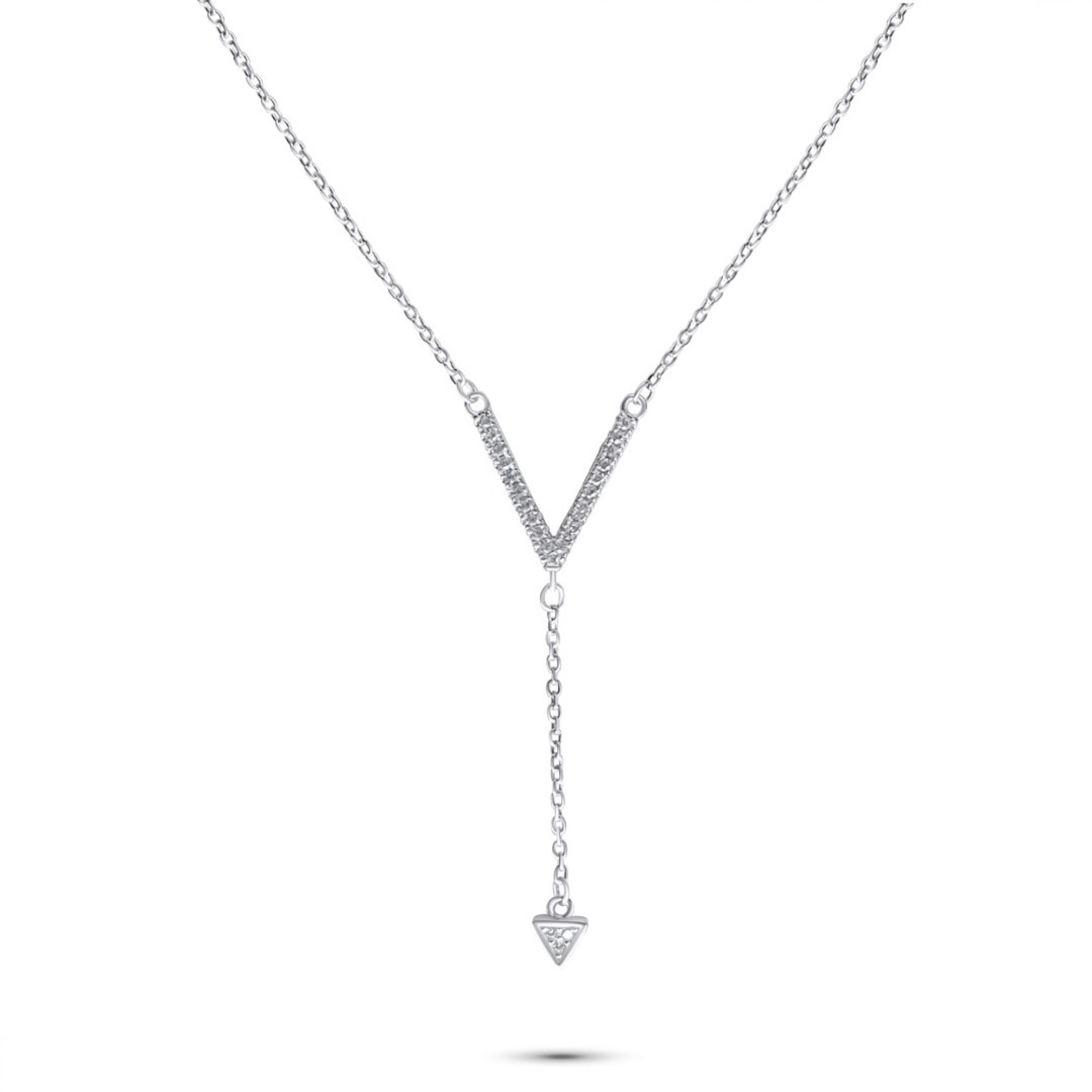 Y-style silver necklace with zircon stones