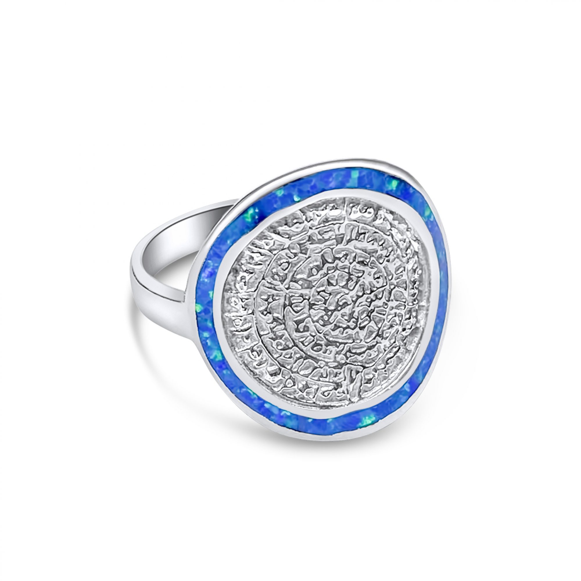 Silver Faistos disc ring with opal stones 