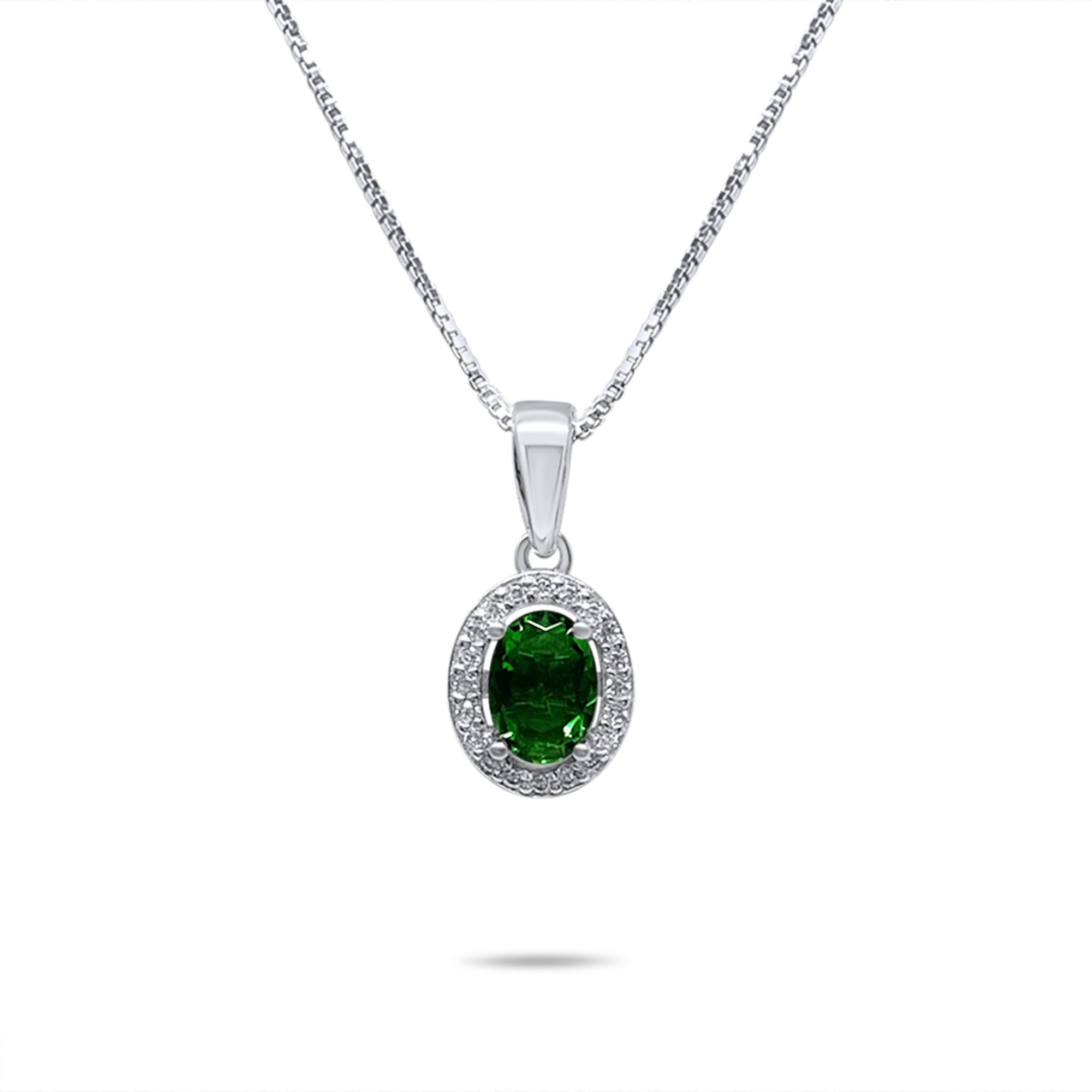 Necklace with emerald and zircon stones