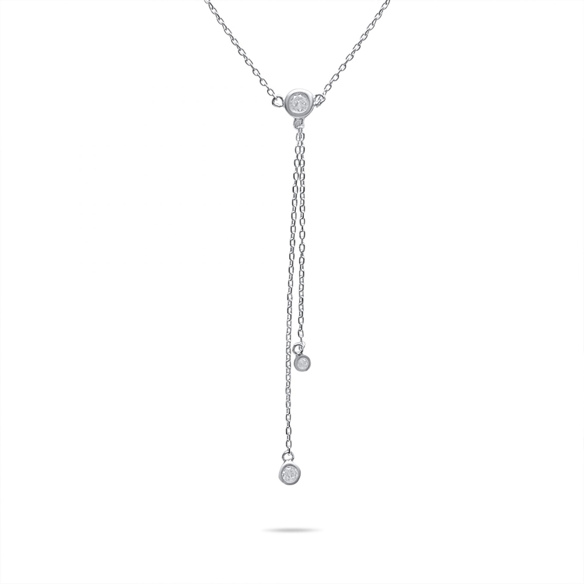 Y-style silver necklace with zircon stones