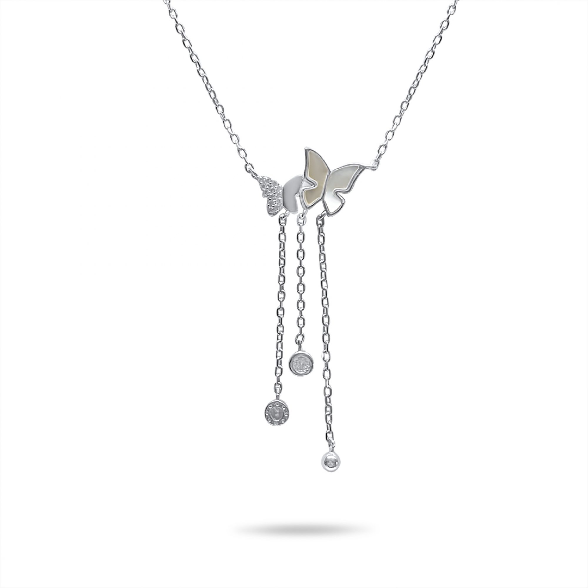 Butterfly necklace with mother of pearl and zircon stones