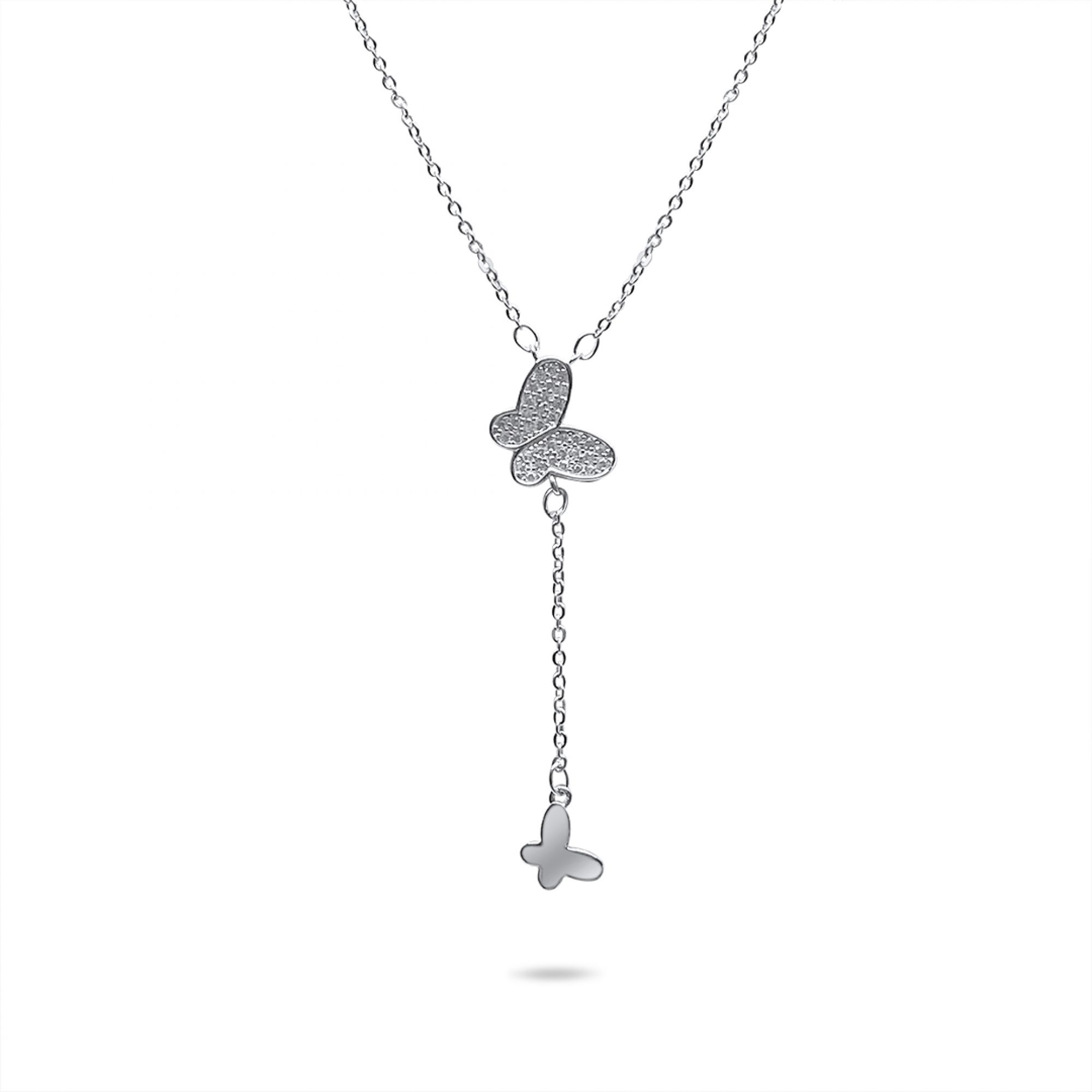 Y-style silver necklace with butterflies