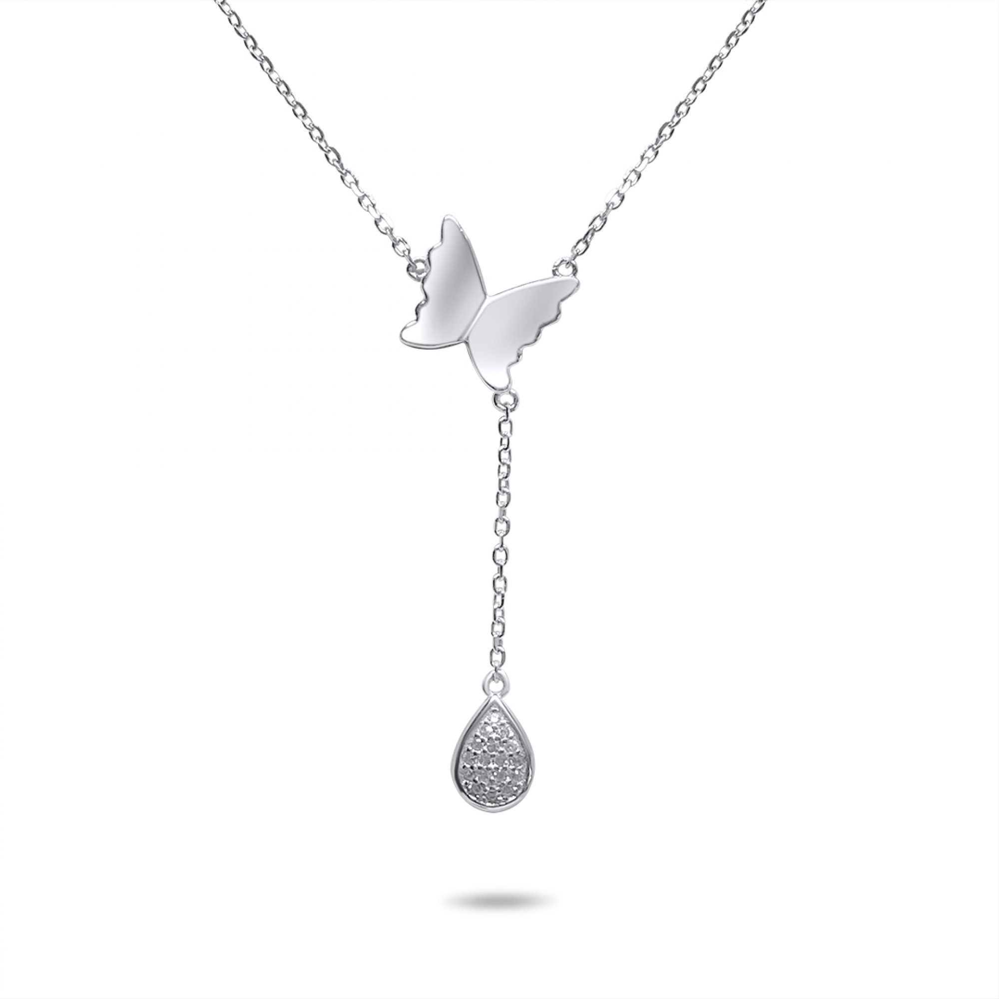 Y-style silver necklace with zircon stones