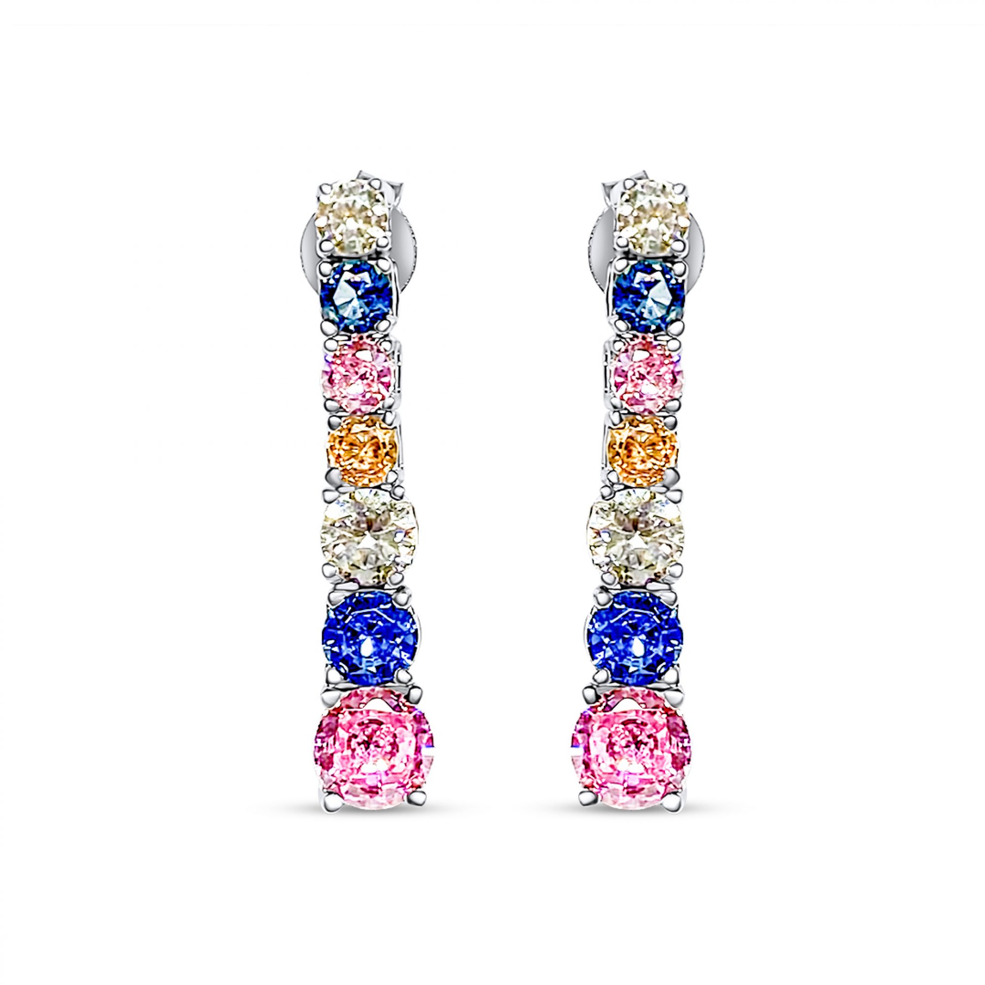 Silver earrings with zircon, aquamarine and pink quartz stones