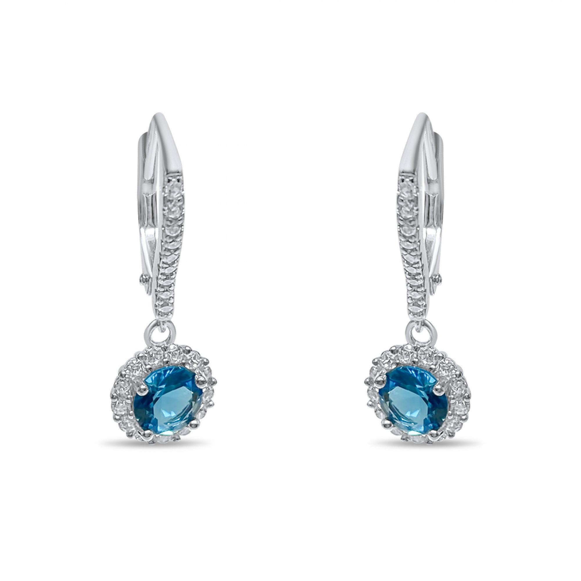 Silver earrings with zircon stones and aquamarine