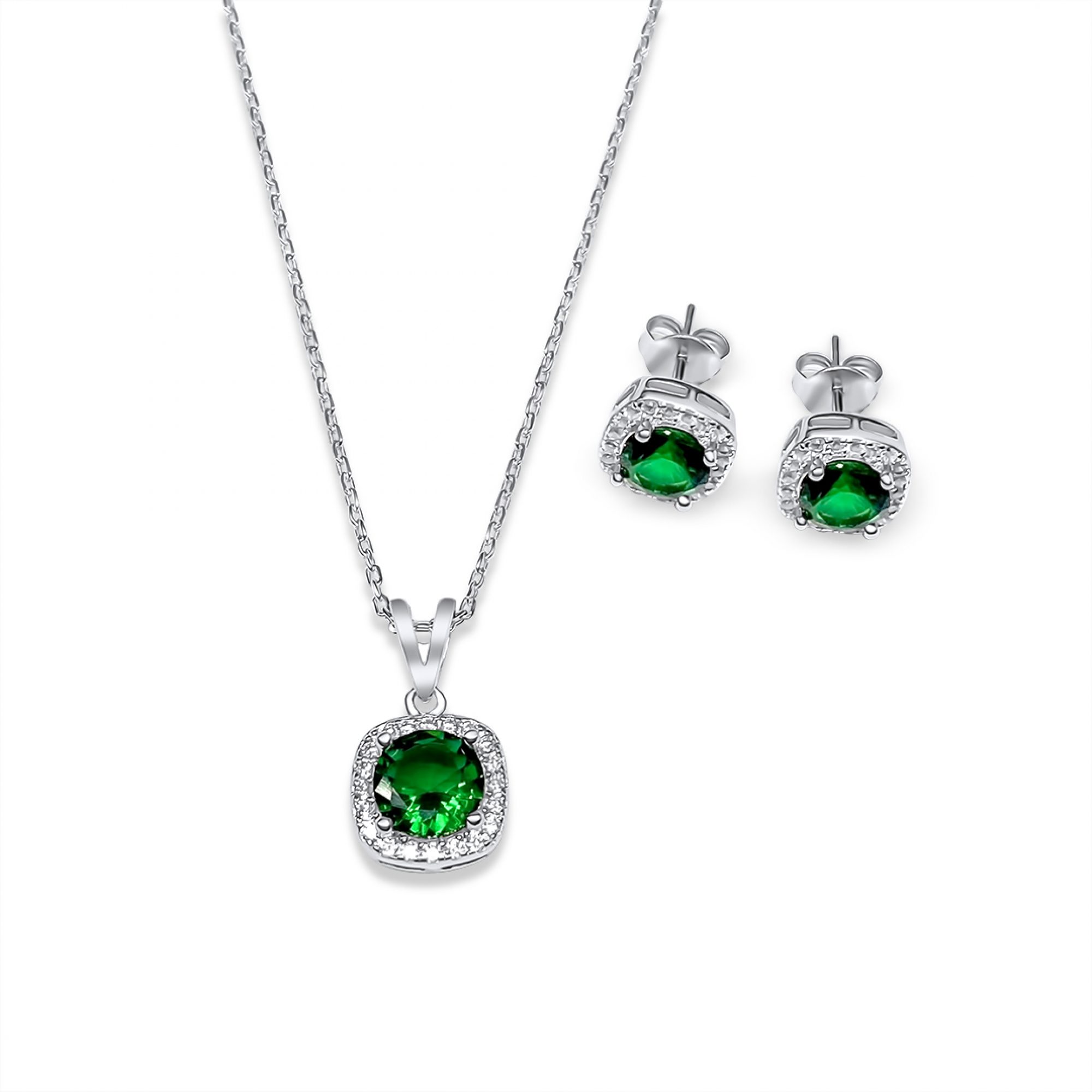 Set with emerald and zircon stones