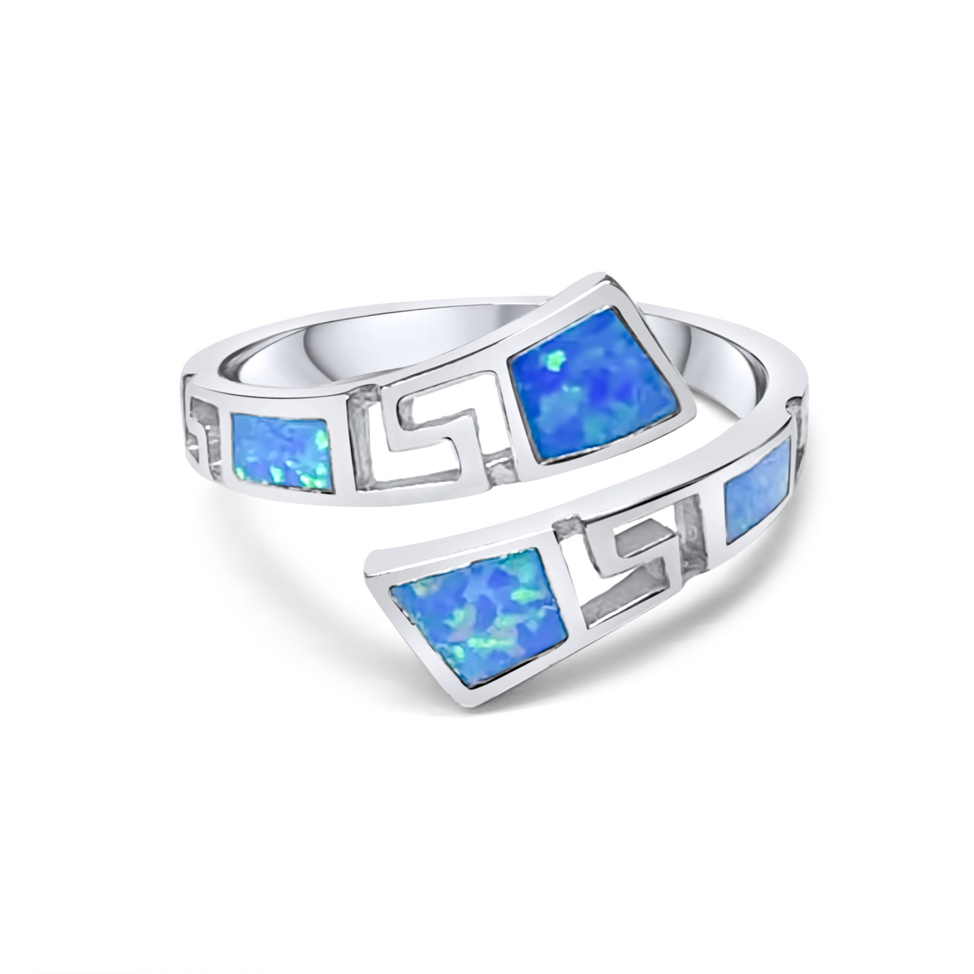 Silver ring with opal stones and meander