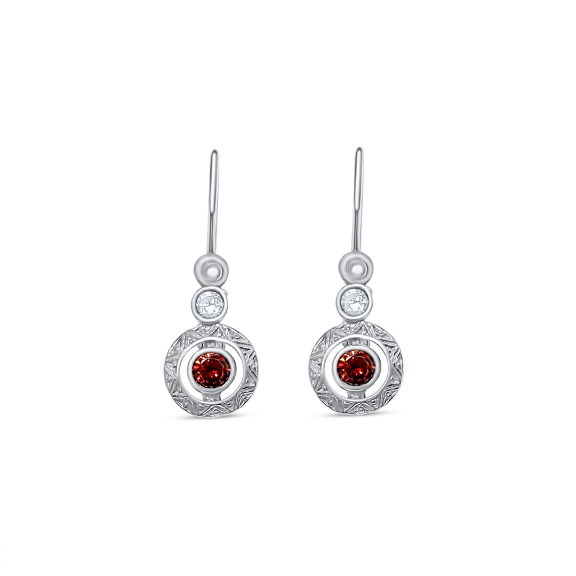 Oxidised earrings with garnet and zircon stones