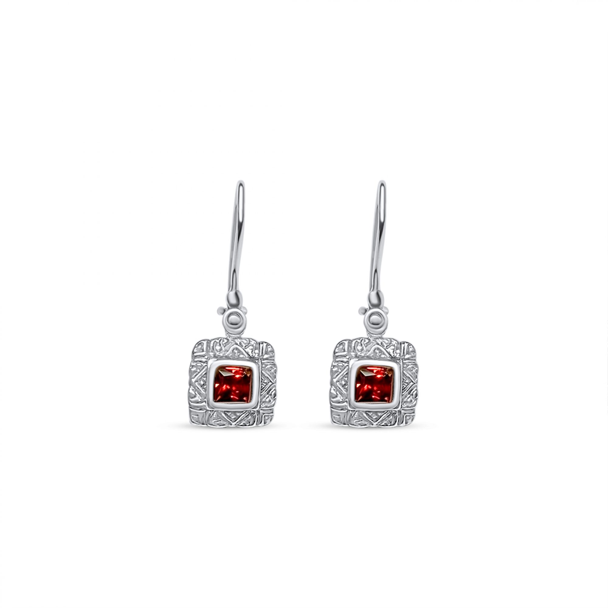 Oxidised earrings with garnet stones