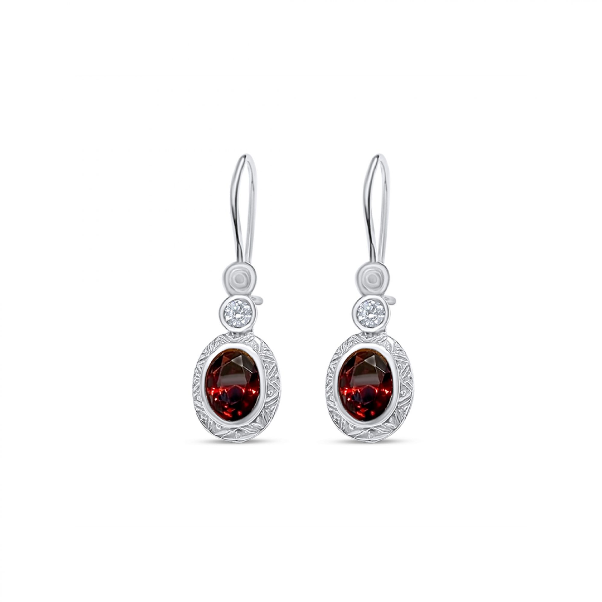 Oxidised earrings with garnet and zircon stones