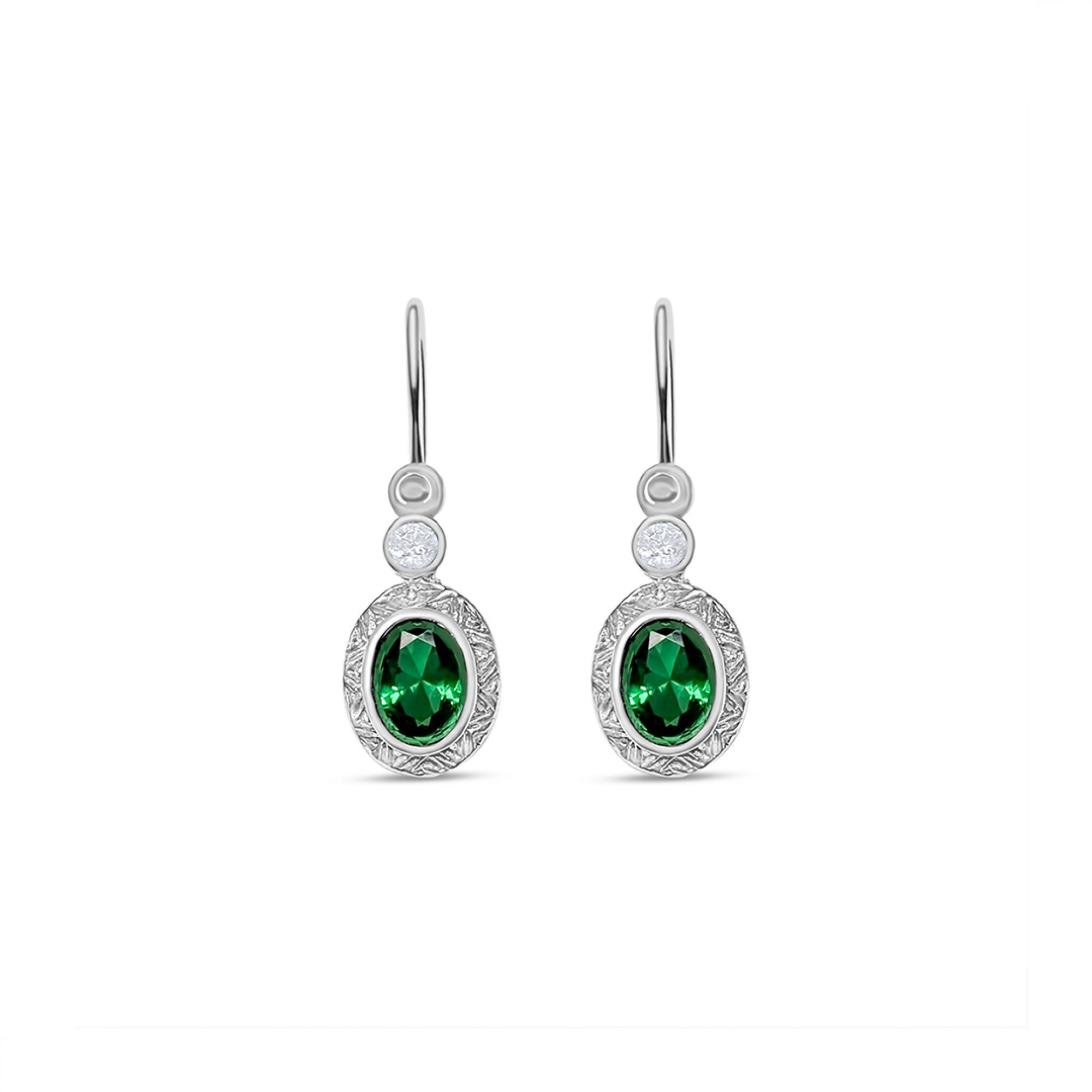 Oxidised earrings with emerald and zircon stones