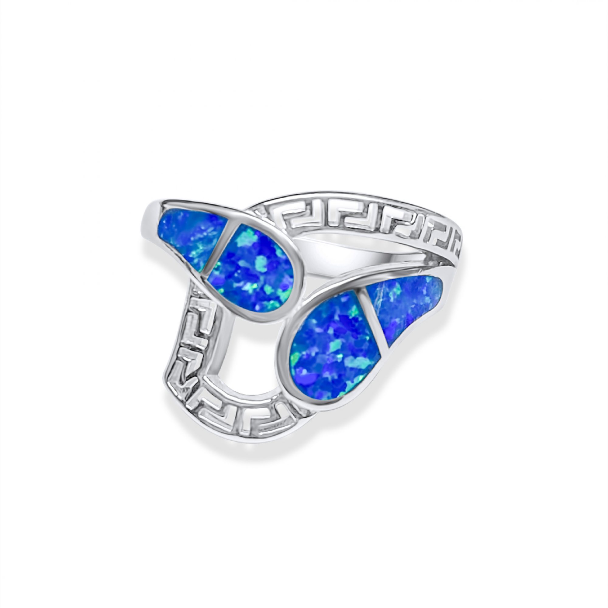 Silver ring with opal stones and meander