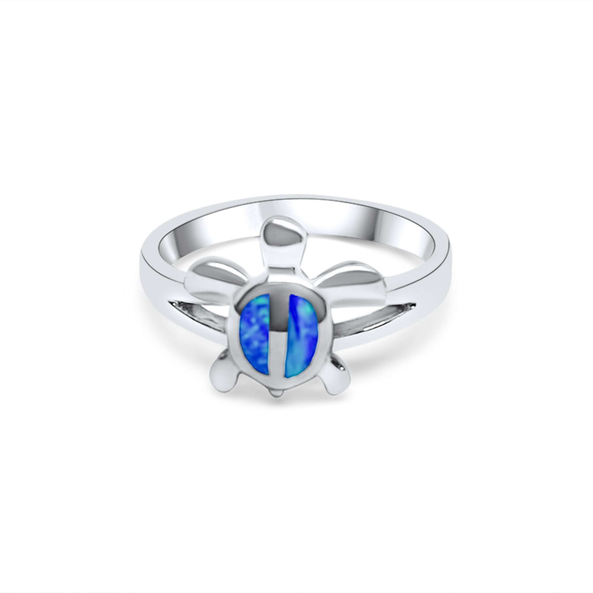 Silver turtle ring with opal stones