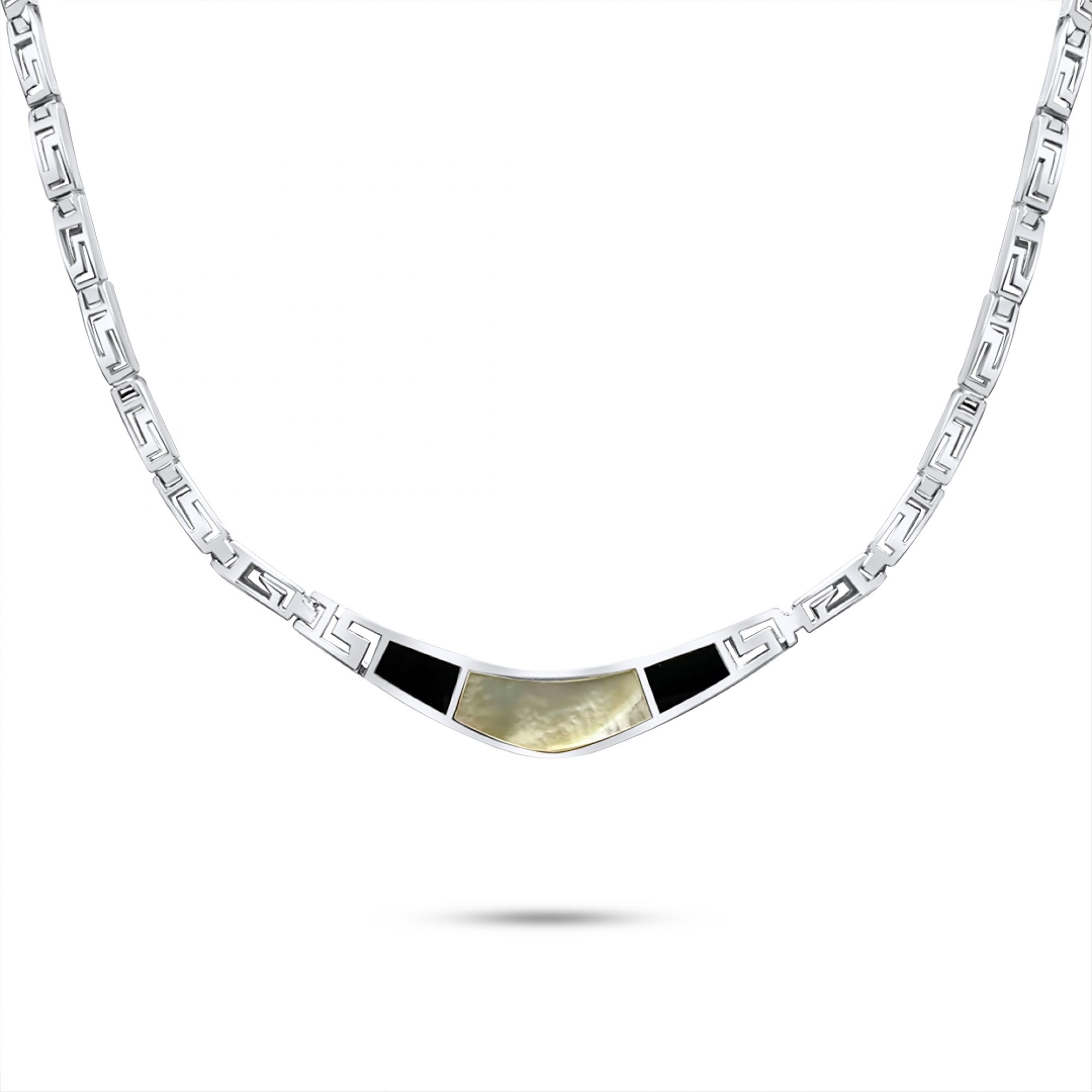 Meander necklace with mother of pearl and onyx stones