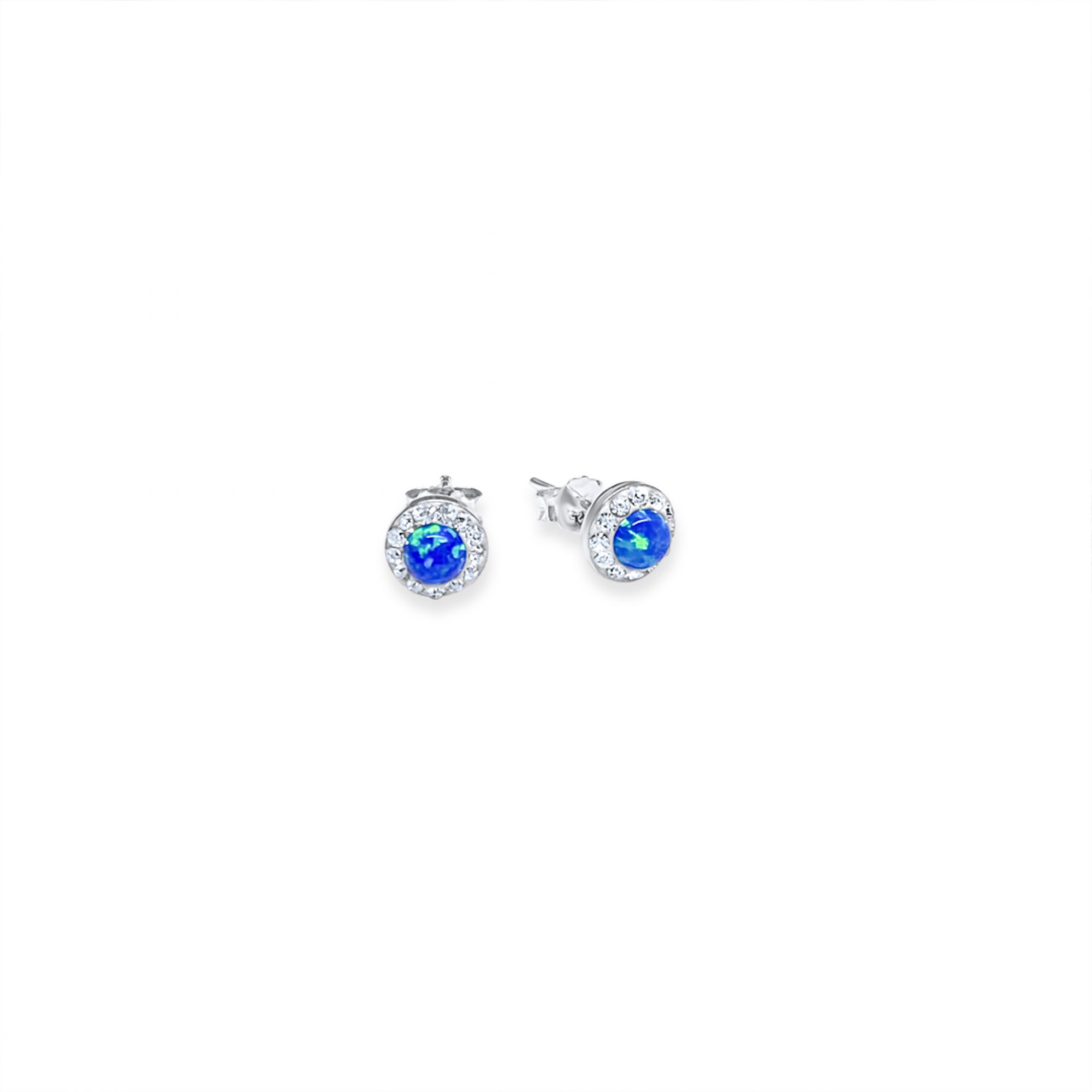 Stud opal earrings with zircon stones