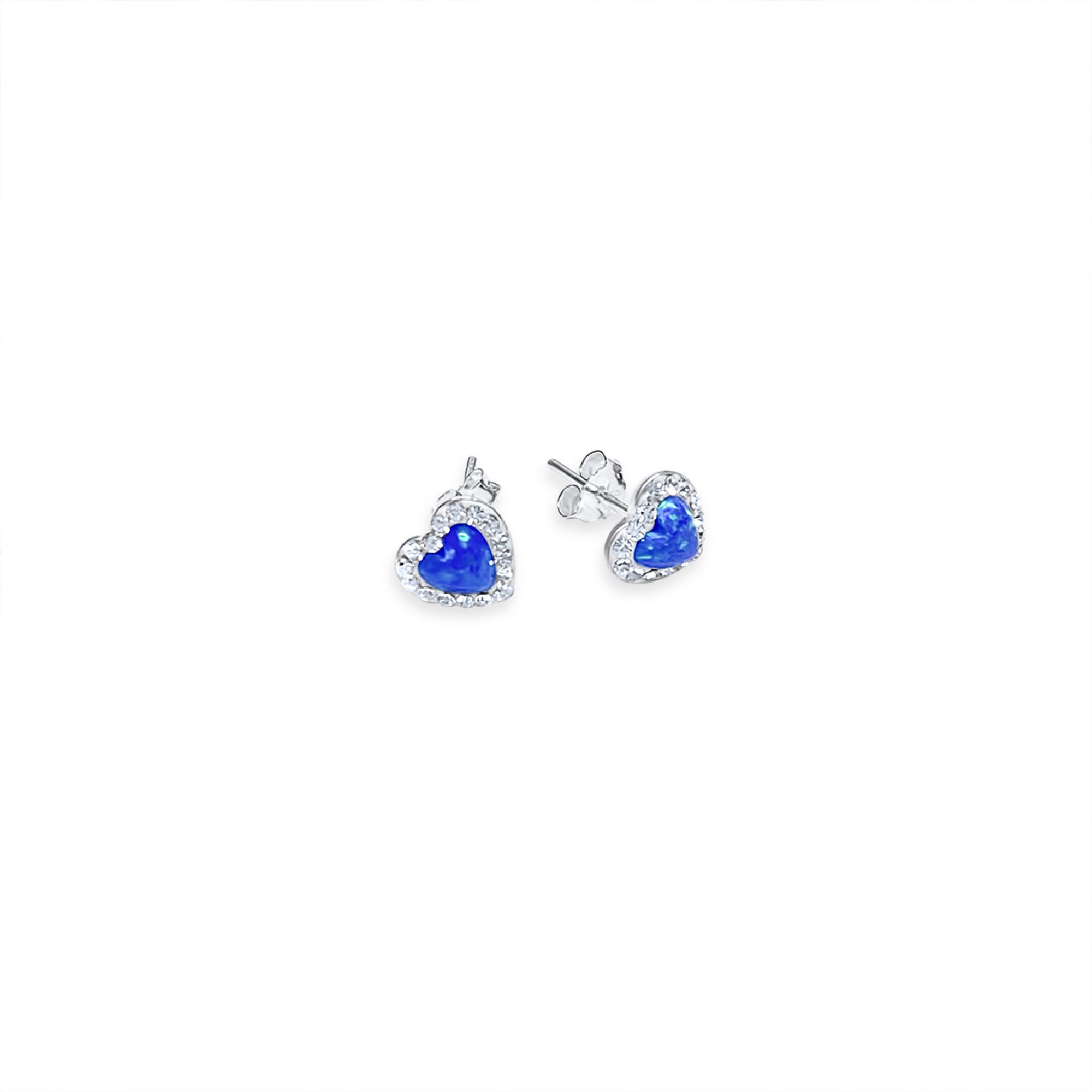 Stud heart opal earrings with zircon stones