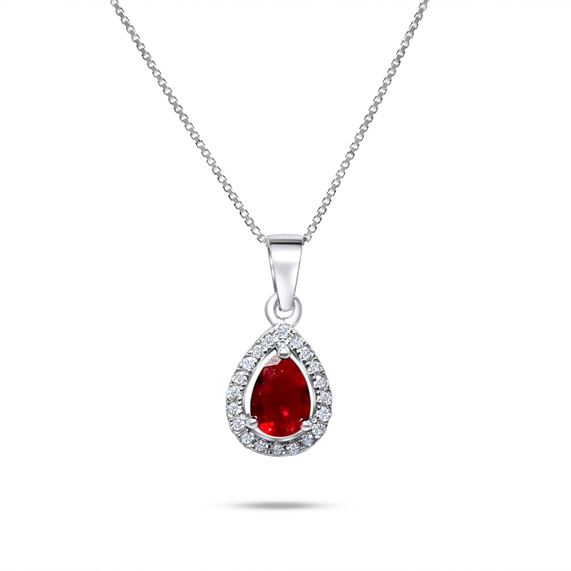 Necklace with ruby and zircon stones 