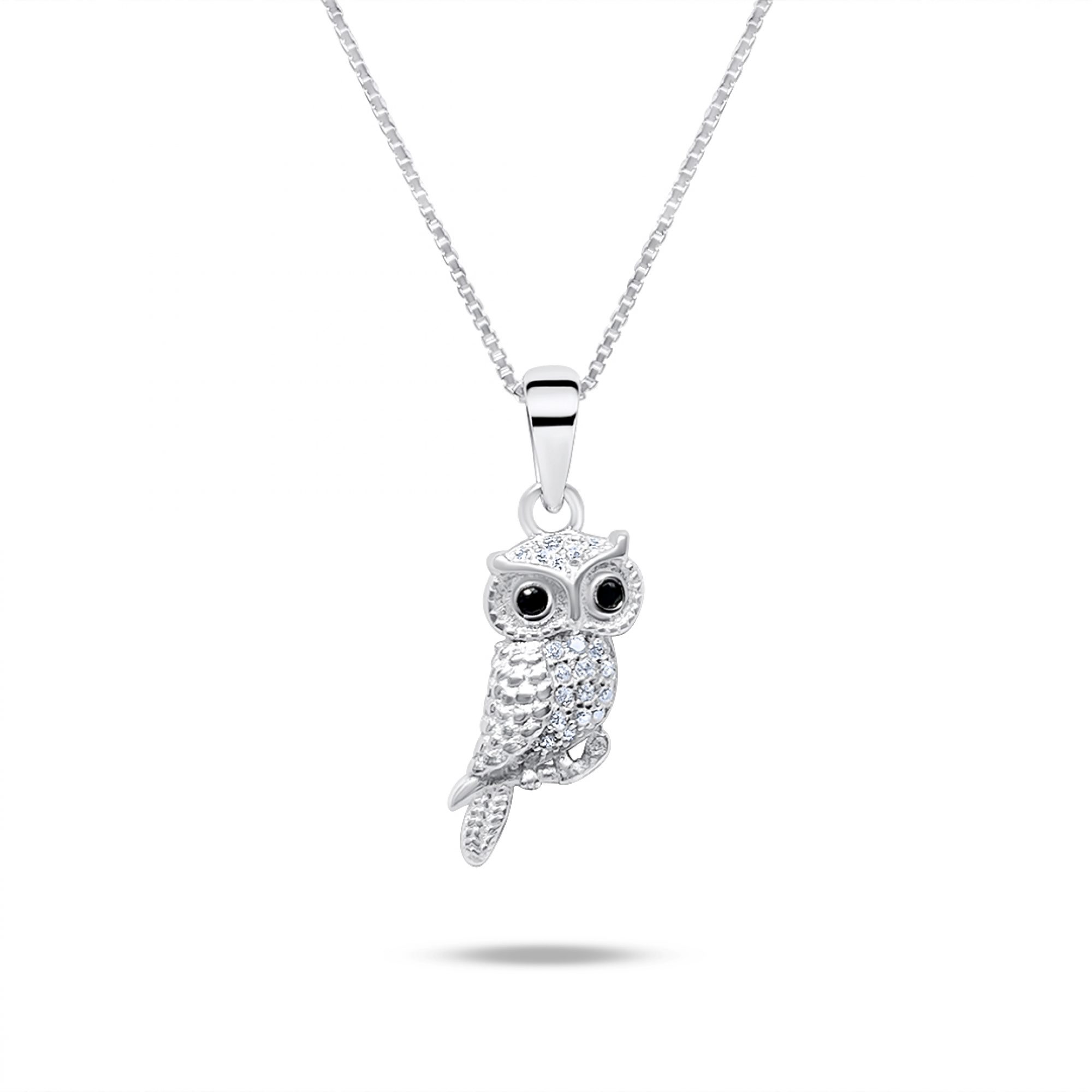 Owl necklace with zircon stones