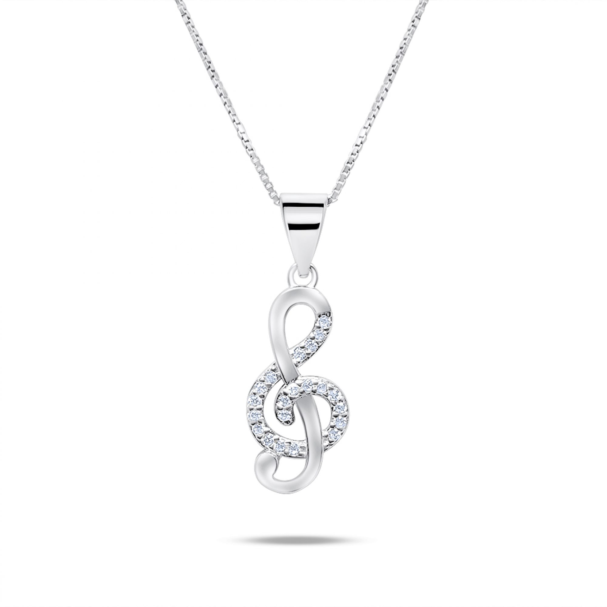 Treble clef necklace with zircon stones