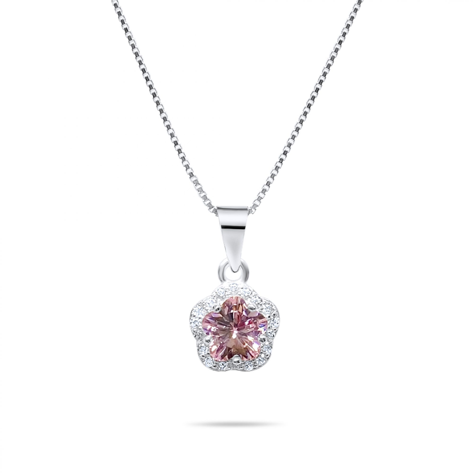 Necklace with pink quartz and zircon stones