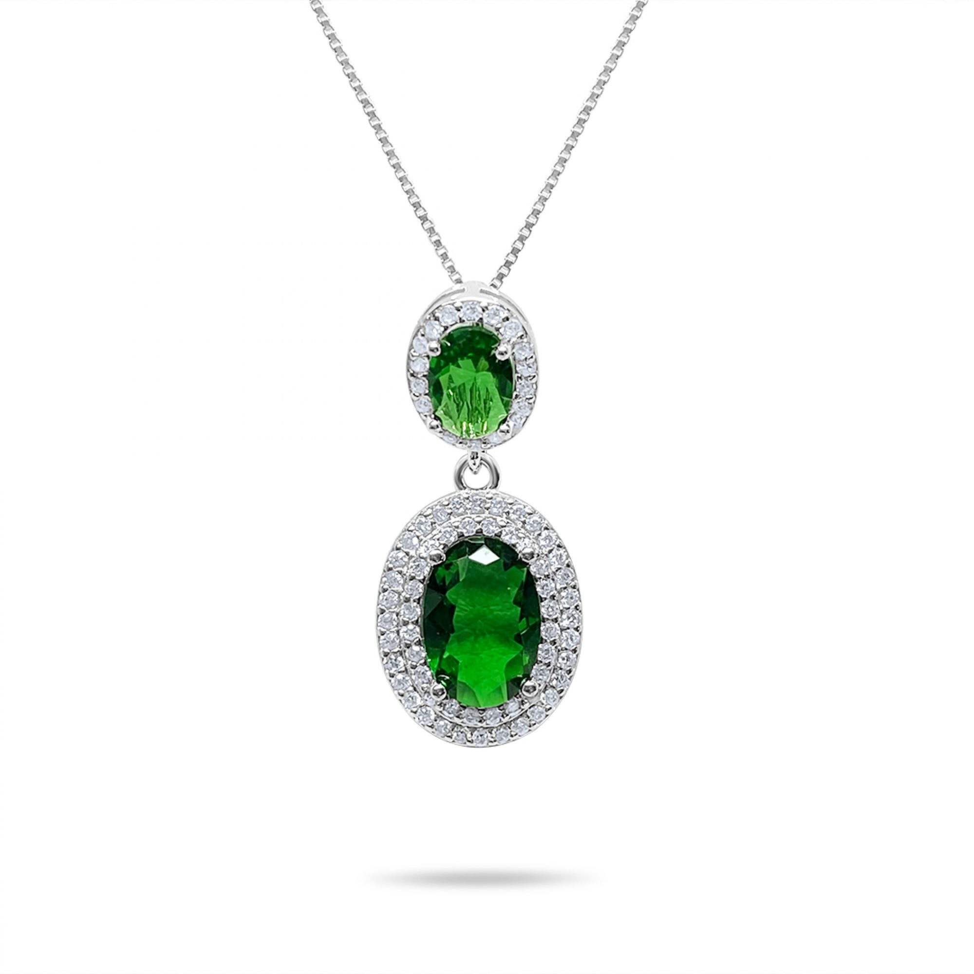 Necklace with emerald and zircon stones