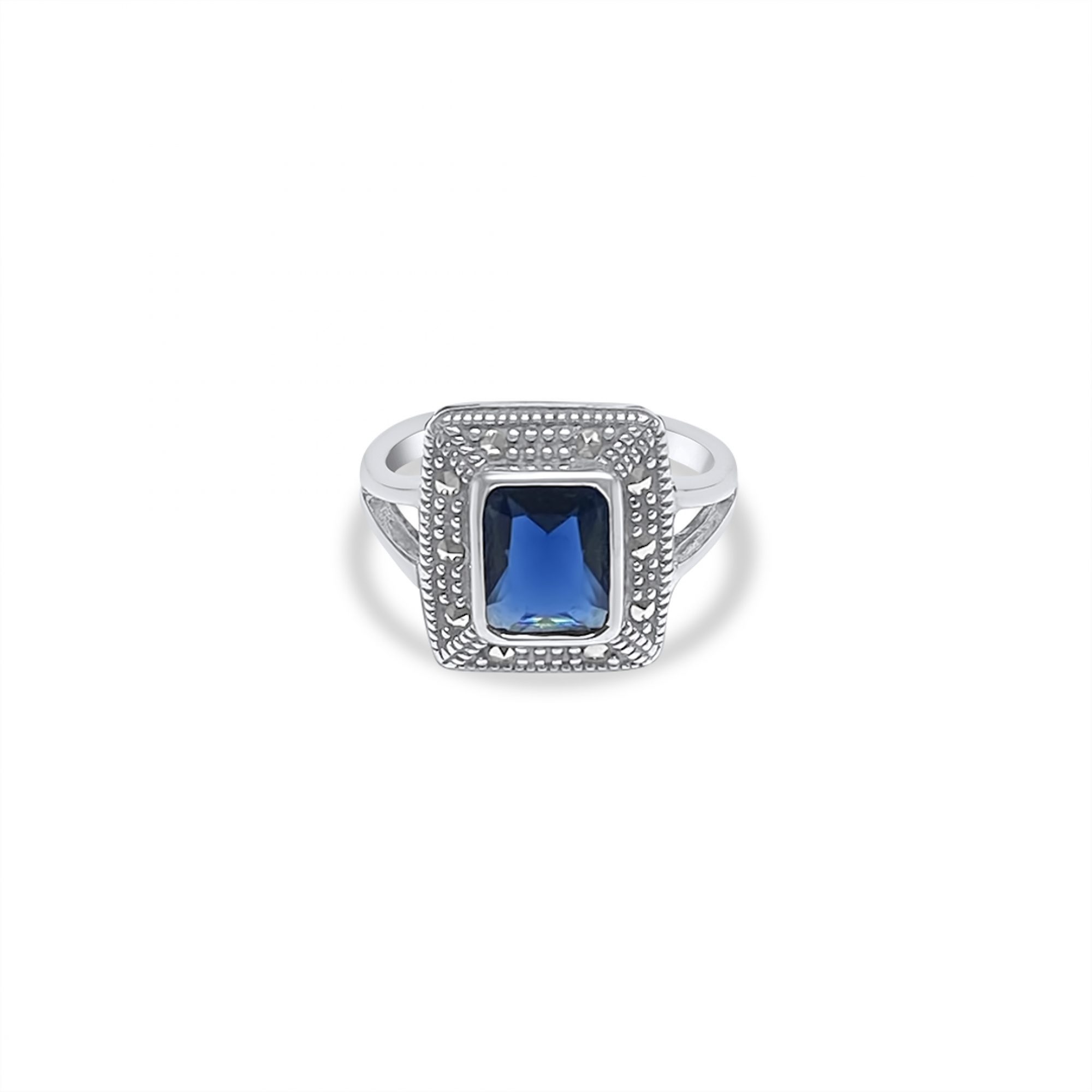 Ring with sapphire stone and marcasites