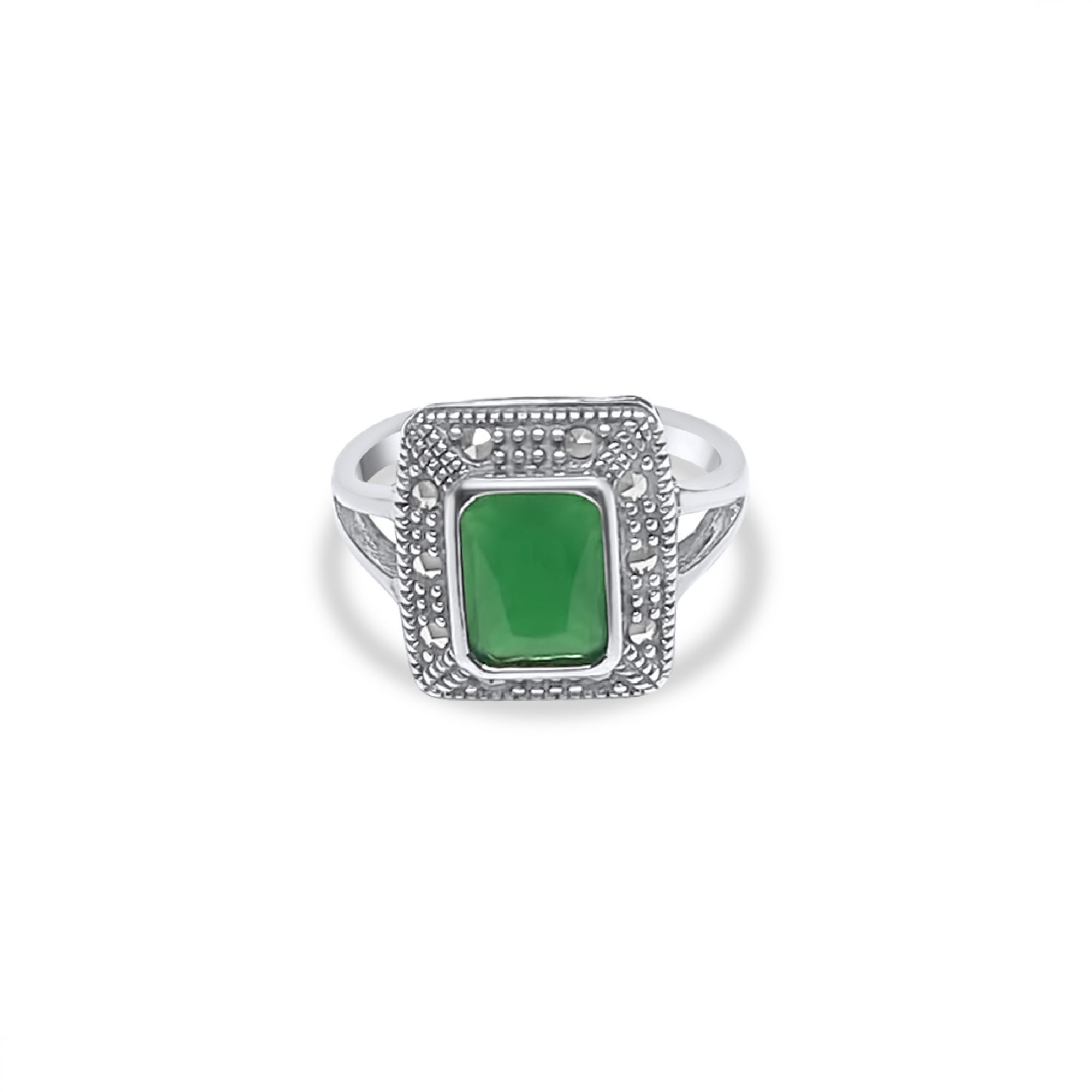 Ring with emerald stone and marcasites