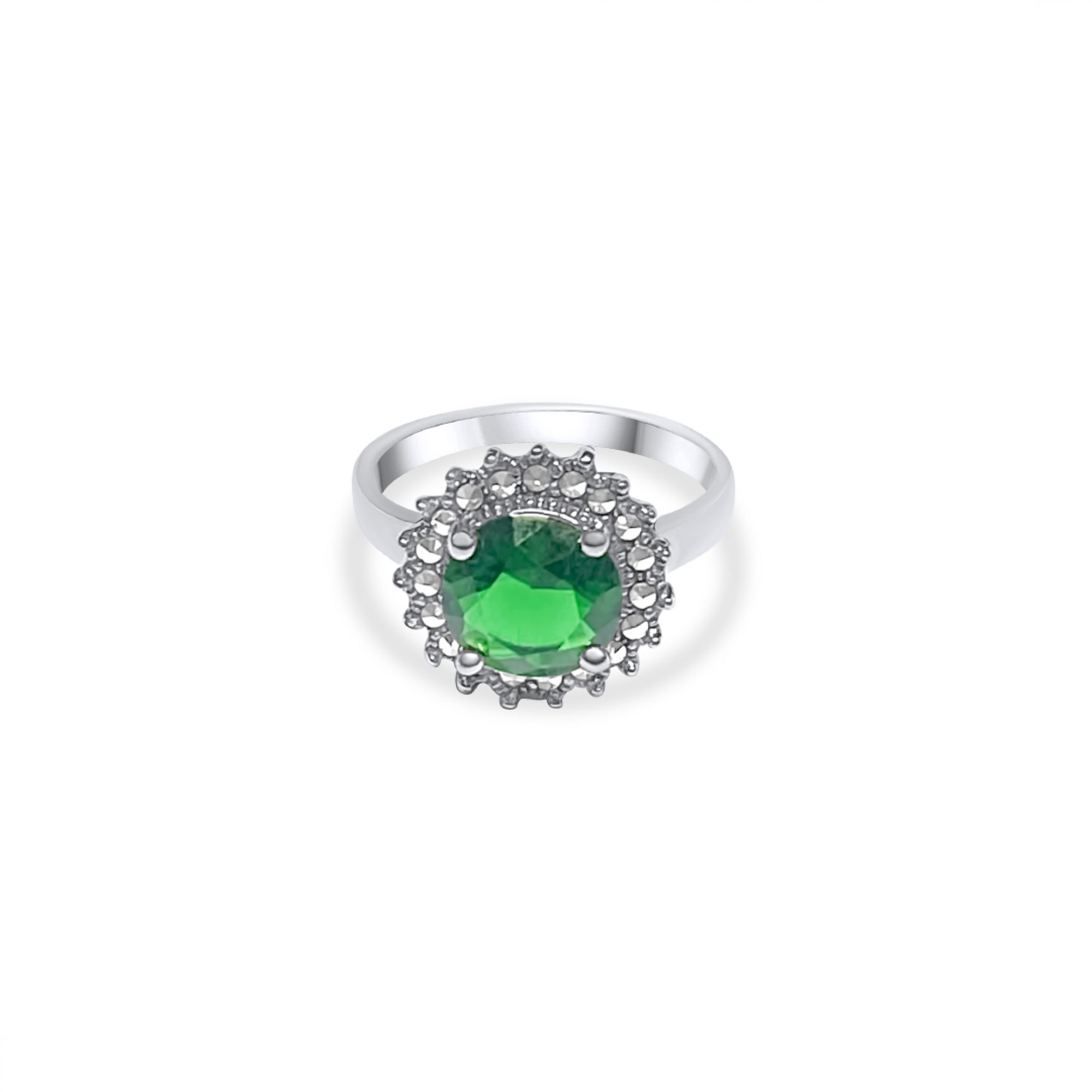 Ring with emerald stone and marcasites