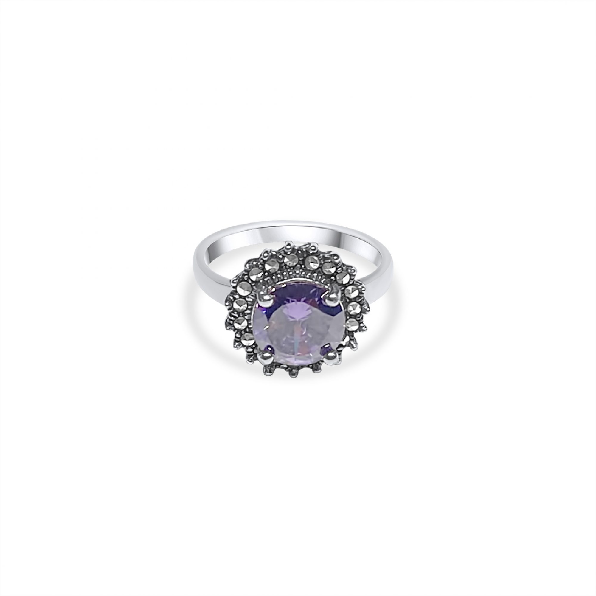 Ring with amethyst stone and marcasites