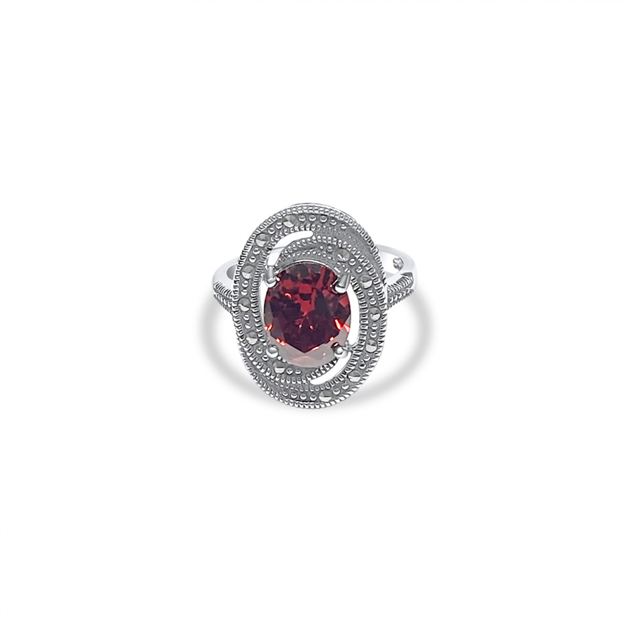 Ring with garnet and marcasites