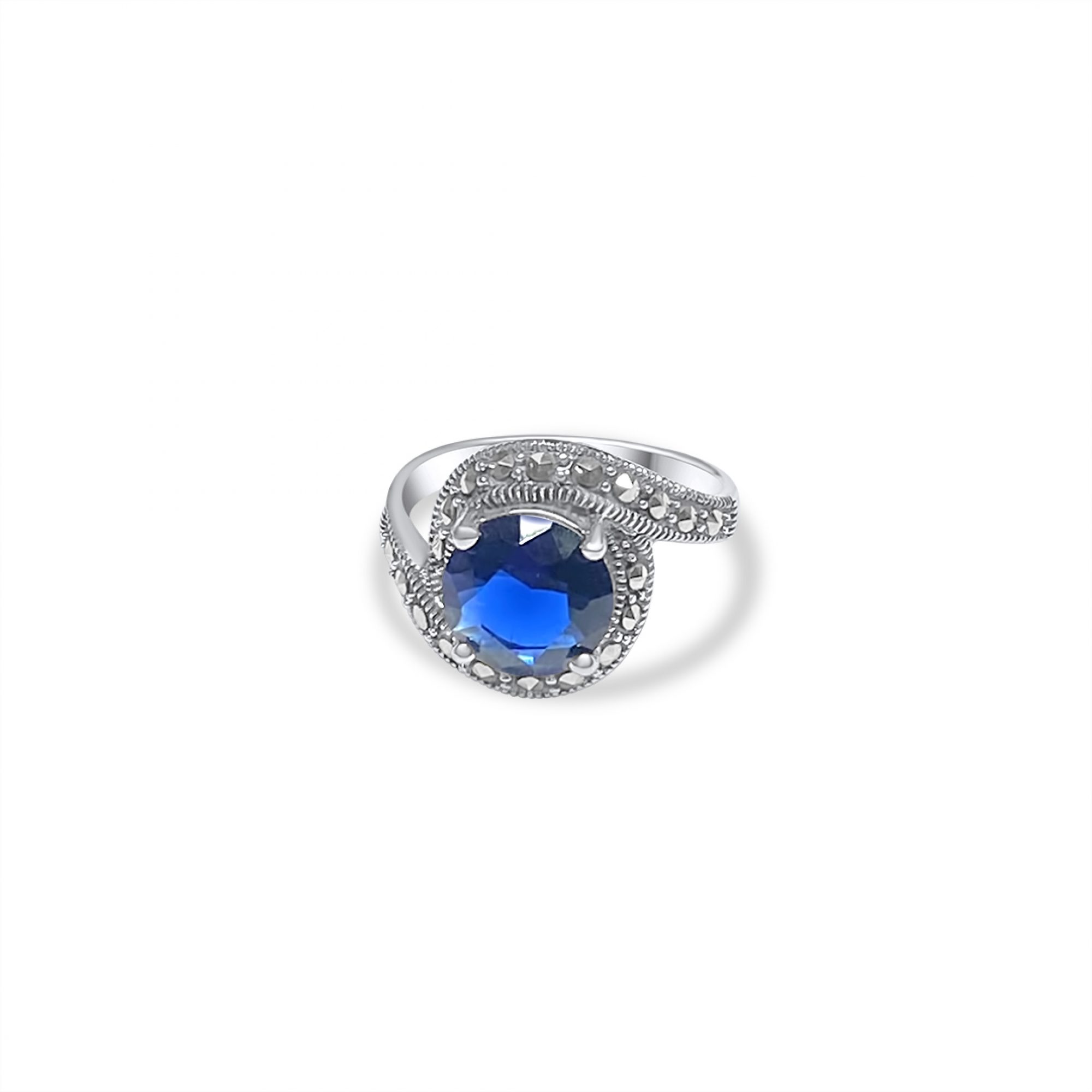 Ring with sapphire stone and marcasites