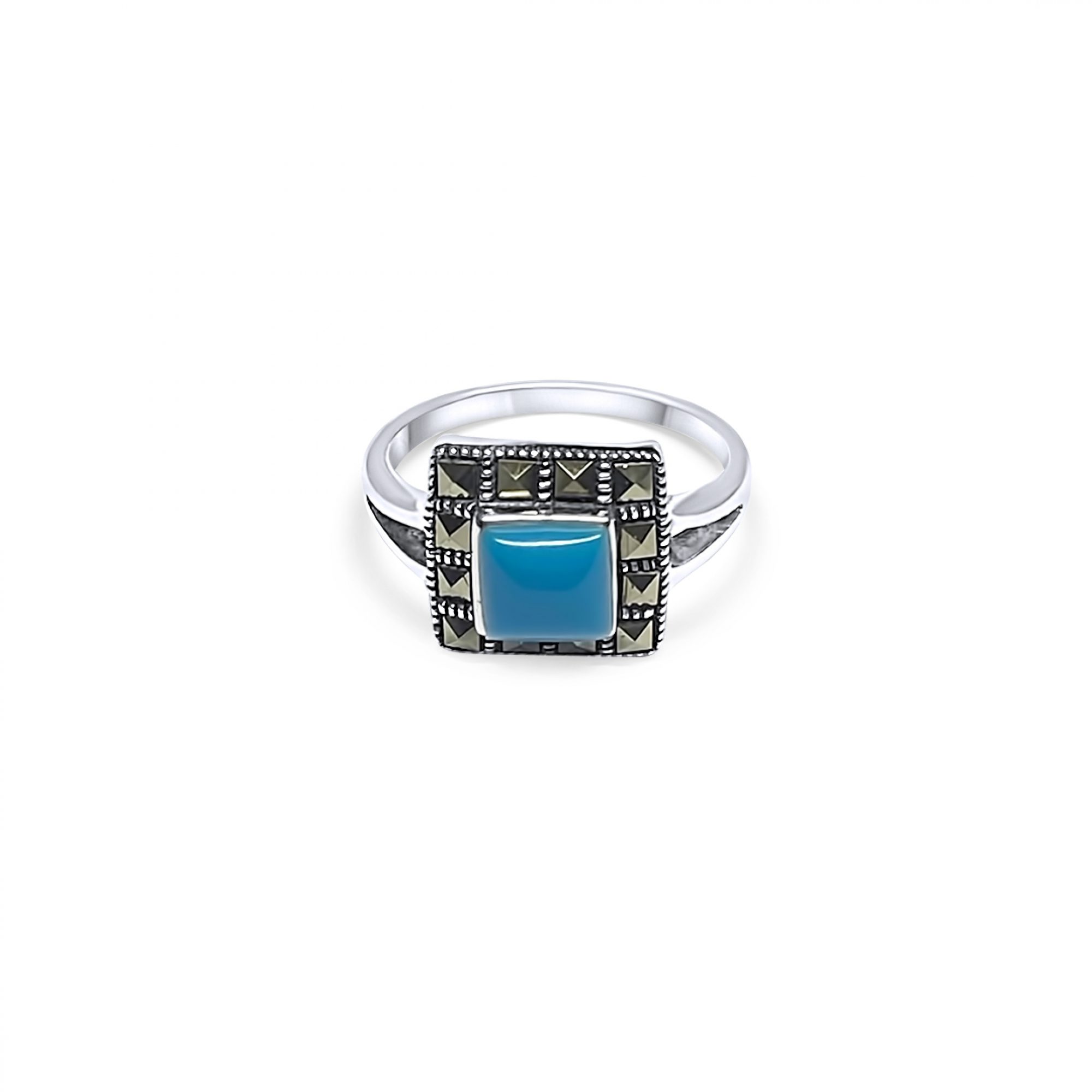 Ring with turquoise stone and marcasites