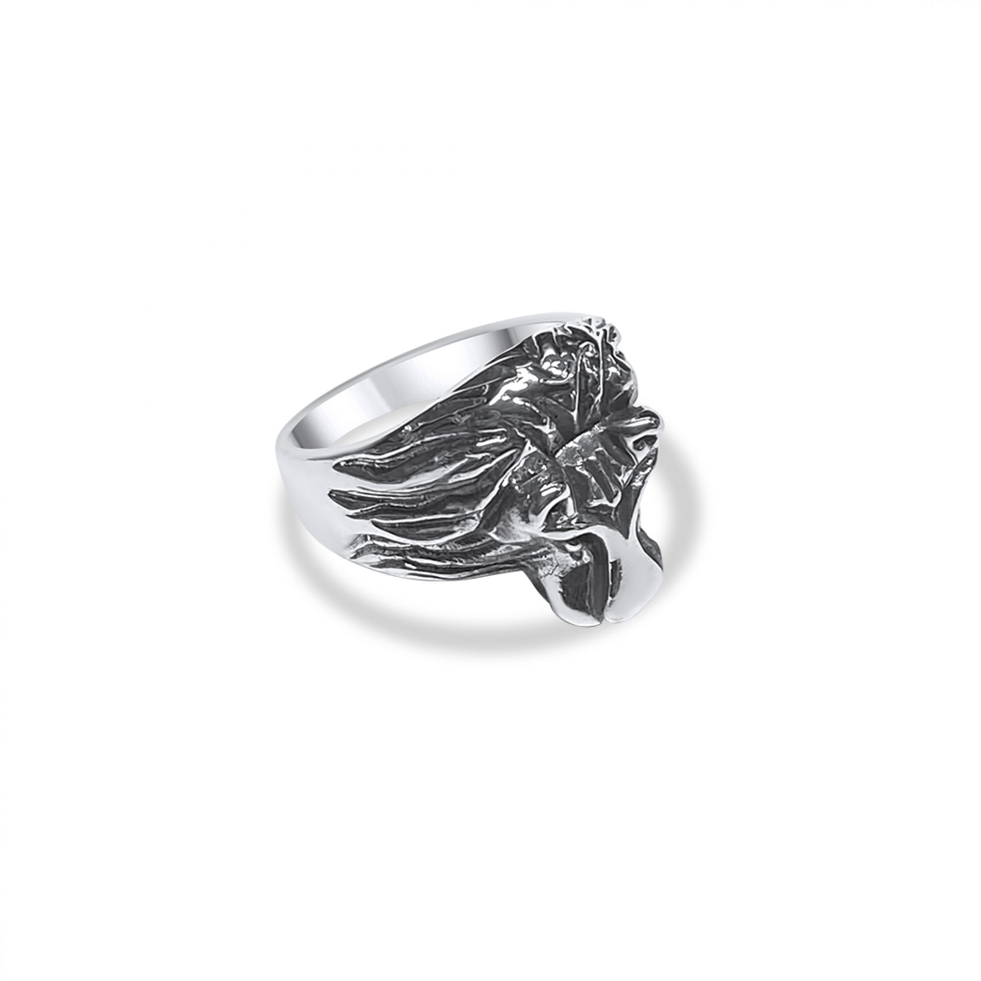 Silver lion head ring