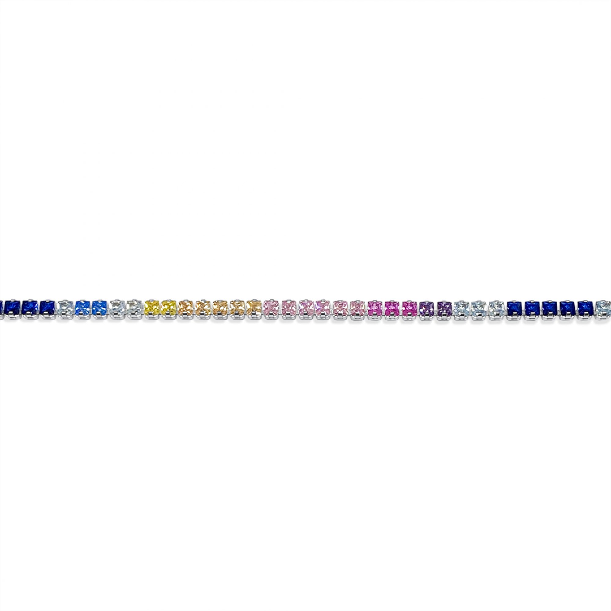 Tennis bracelet with multicoloured zircon stones