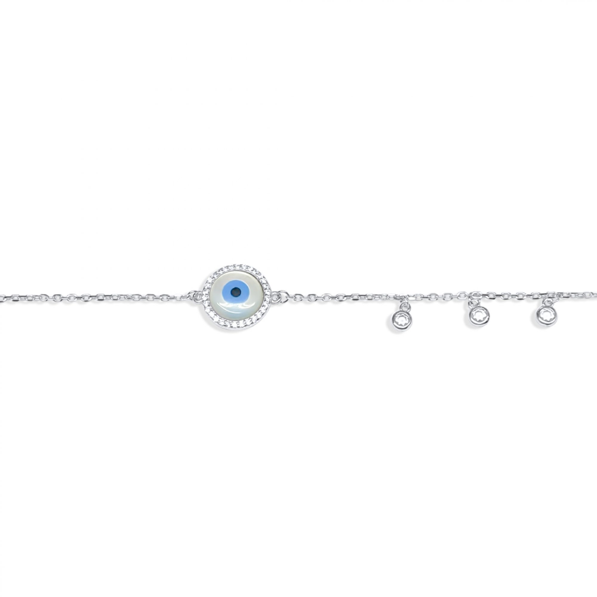 Eye bracelet with mother of pearl and zircon stones