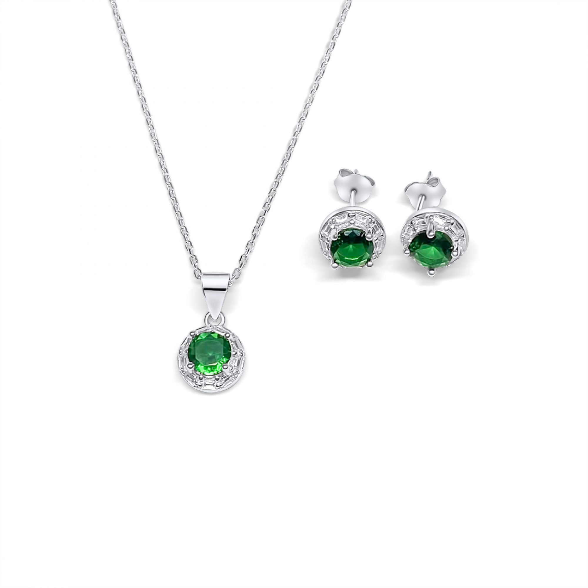 Set with emerald and zircon stones