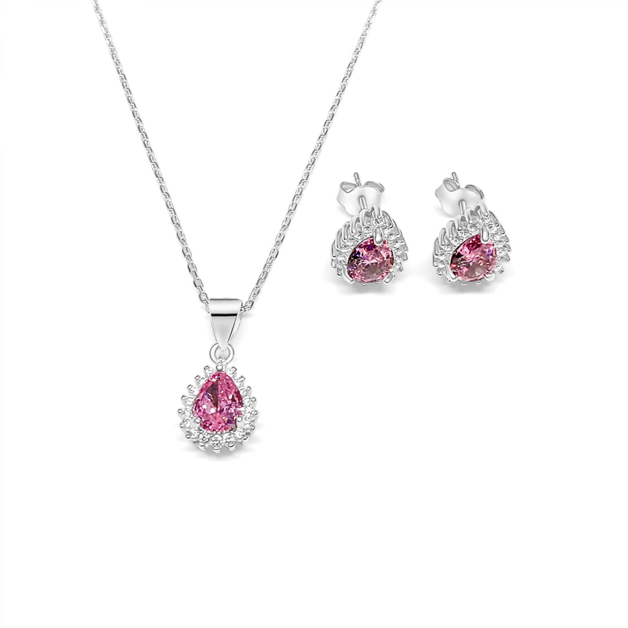 Set with pink quartz and zircon stones