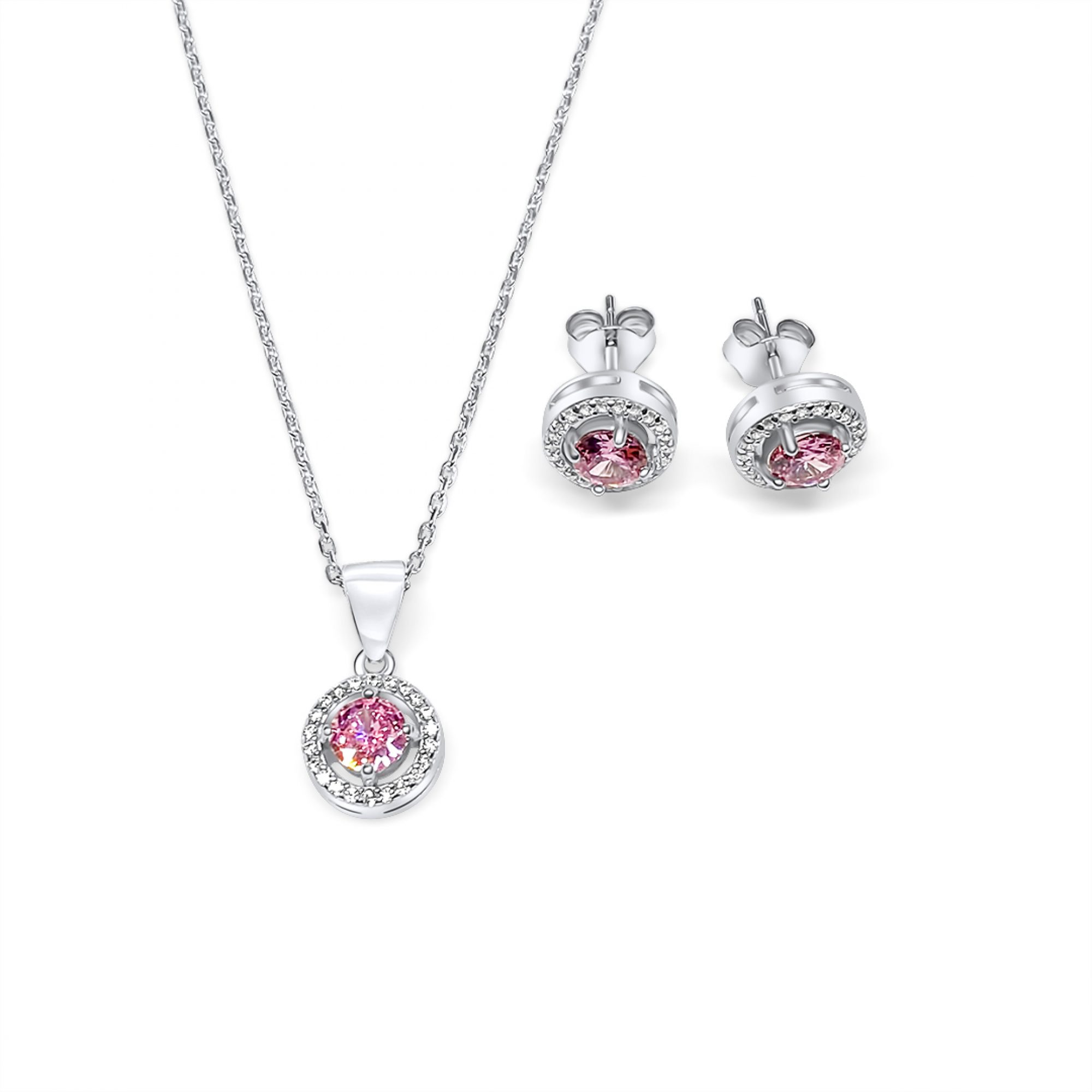 Set with pink quartz and zircon stones