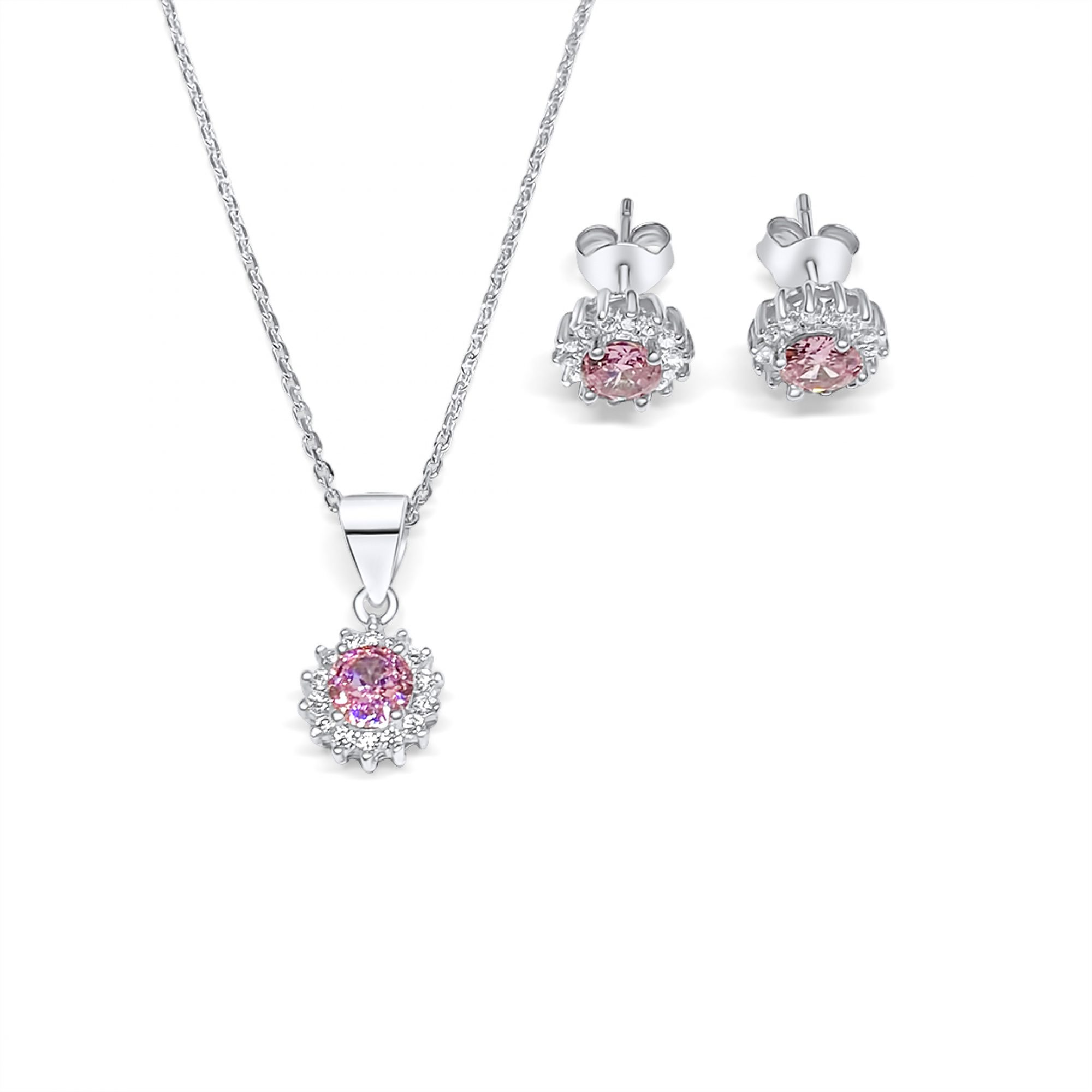 Set with pink quartz and zircon stones