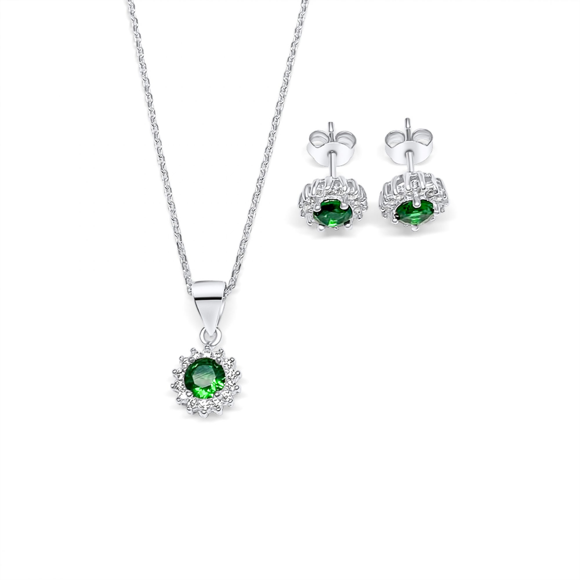 Set with emerald and zircon stones