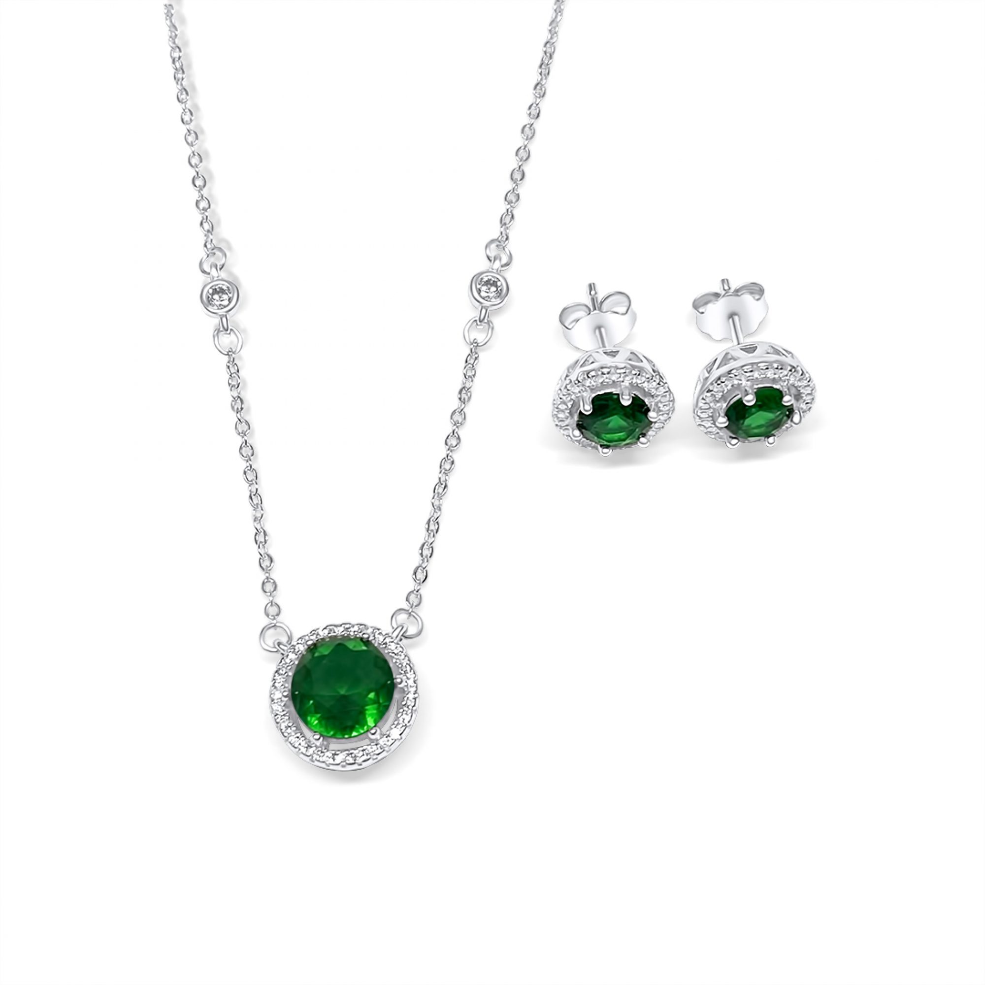 Set with emerald and zircon stones