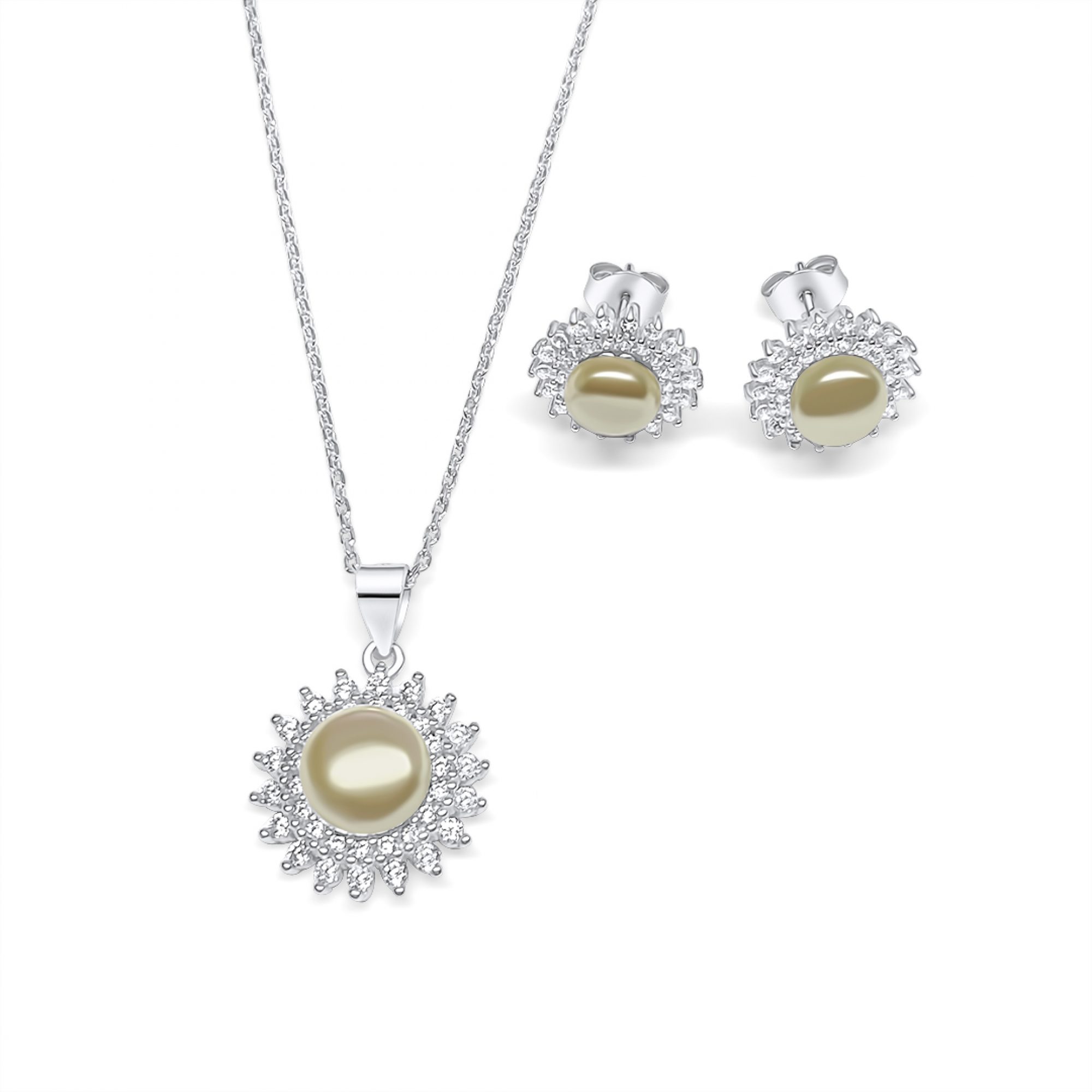 Set with pearl and zircon stones