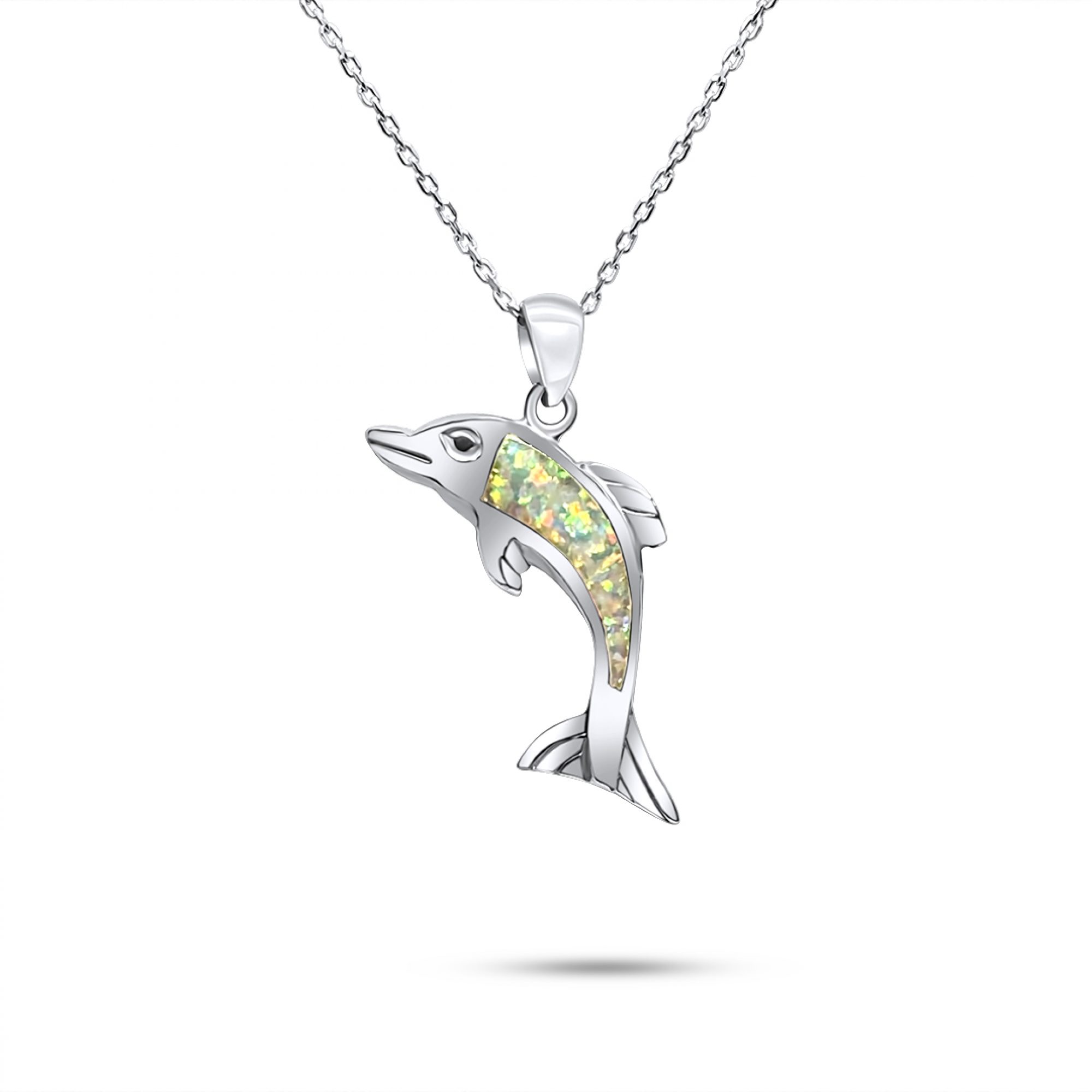 White opal dolphin pendant