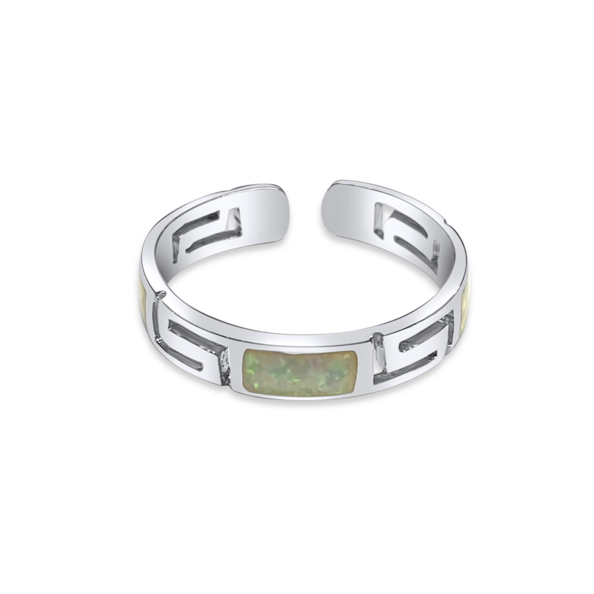 Silver ring with white opal and meander