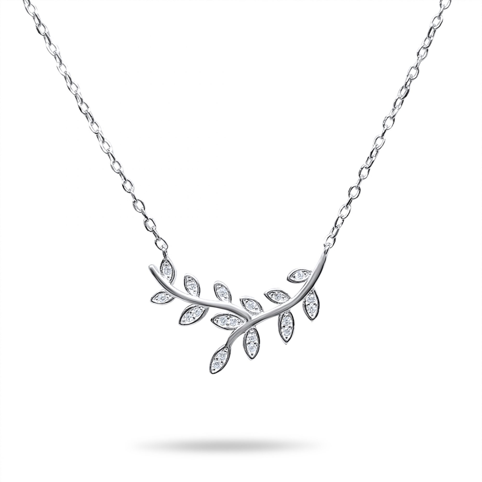 Olive branch necklace with zircon stones