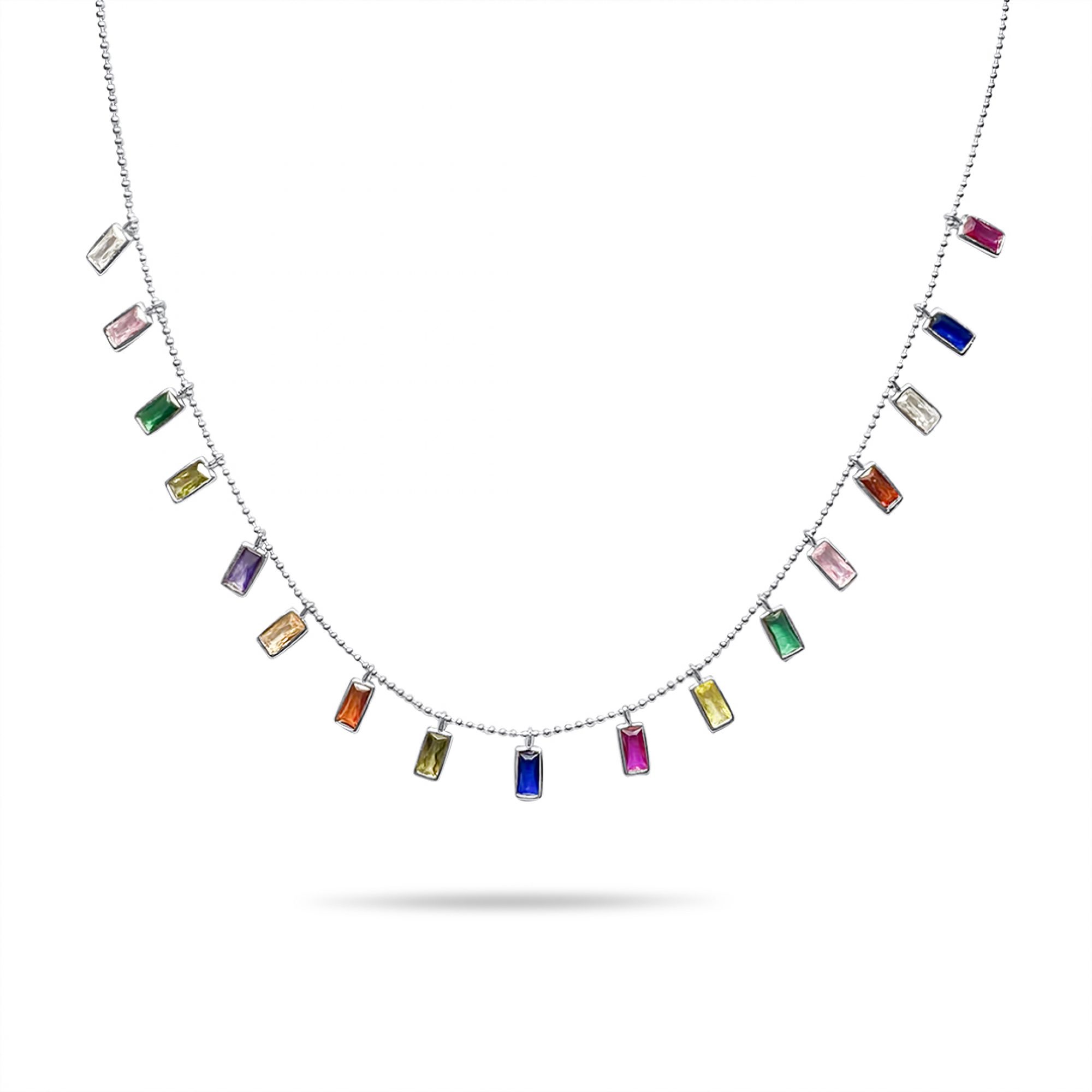 Silver necklace with coloured stones