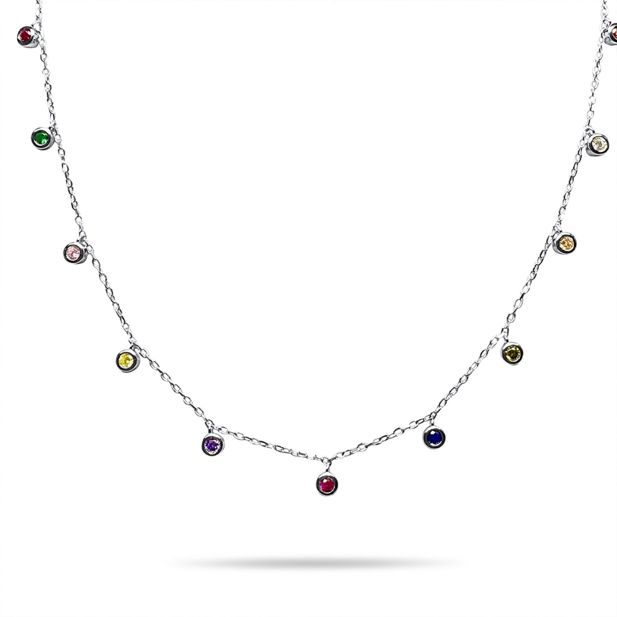 Silver necklace with coloured stones